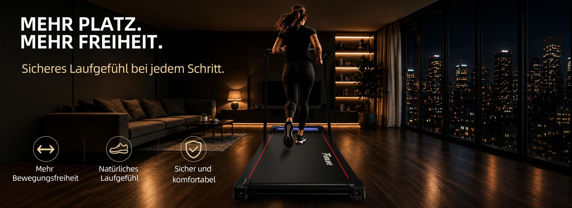 Große 109×40 cm Lauffläche für mehr Bewegungsfreiheit und ein sicheres Laufgefühl.