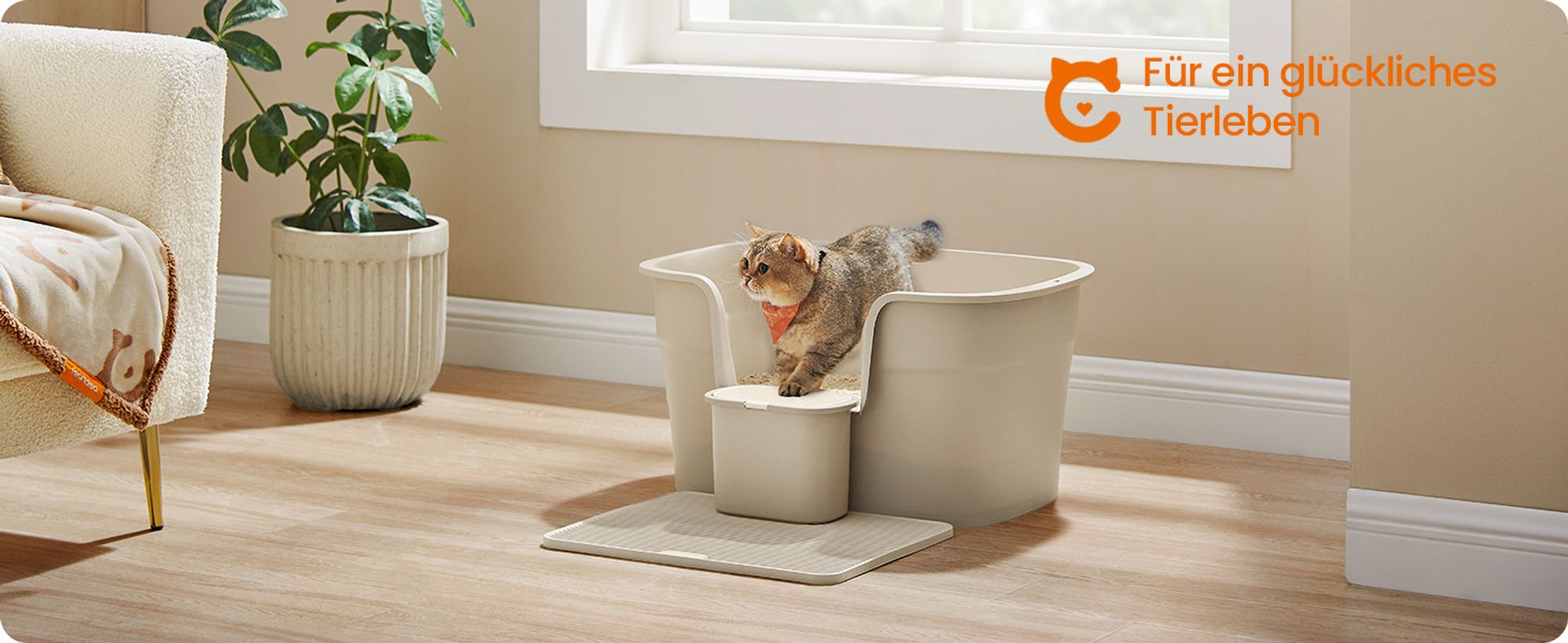 Feandrea extragroße Katzentoilette, für große Katzen, mit hohen Seitenwänden, cappuccinobeige