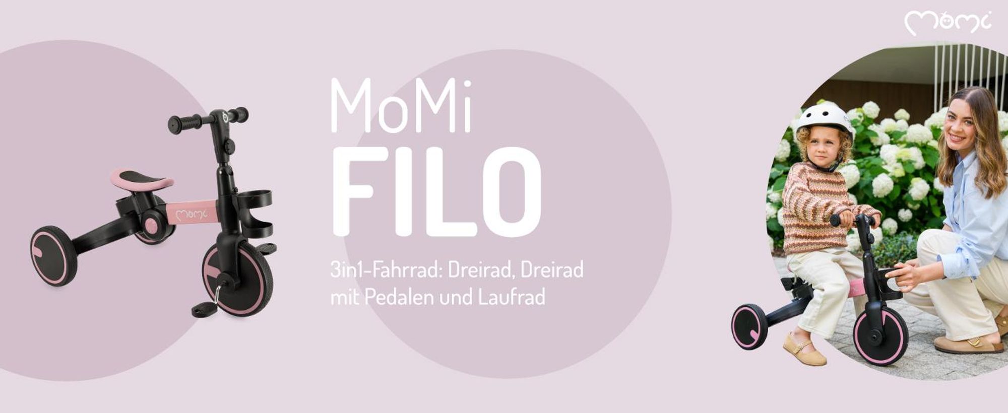 MoMi FILO 3-in-1 Kinderdreirad – klappbar per Knopfdruck, höhenverstellbarer Lenker und Sattel, für Kinder ab 1 Jahr