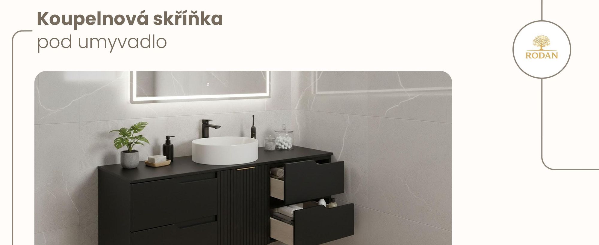 RODAN | Skříňka pod Umyvadlo - Černá - 160 cm - S deskou Stolu - 4 Zásuvky - Závěsné - MDF čela - Skříň s 1 Dvířky - MODERN