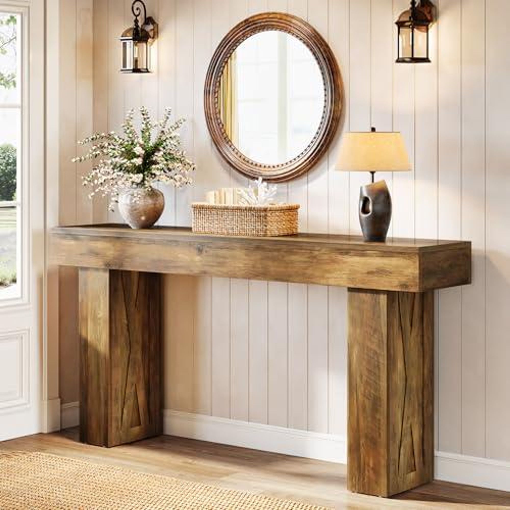 Tribesigns 160cm Schmaler Konsolentisch, Moderner Sofatisch für Flur, Eingangstisch für Wohnzimmer, Schlafzimmer, Home Office, Braun