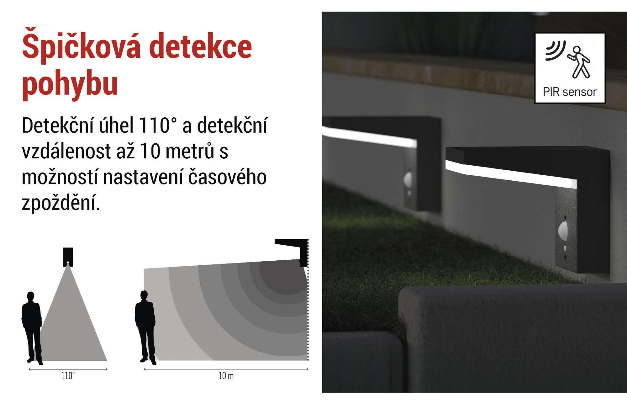 EMOS Solární nástěnné LED světlo VEREA s detektorem pohybu pro dům a zahradu, vodotěsné, 460 lm, teplá bílá, z hliníku pro montáž na zeď, ZGK044S