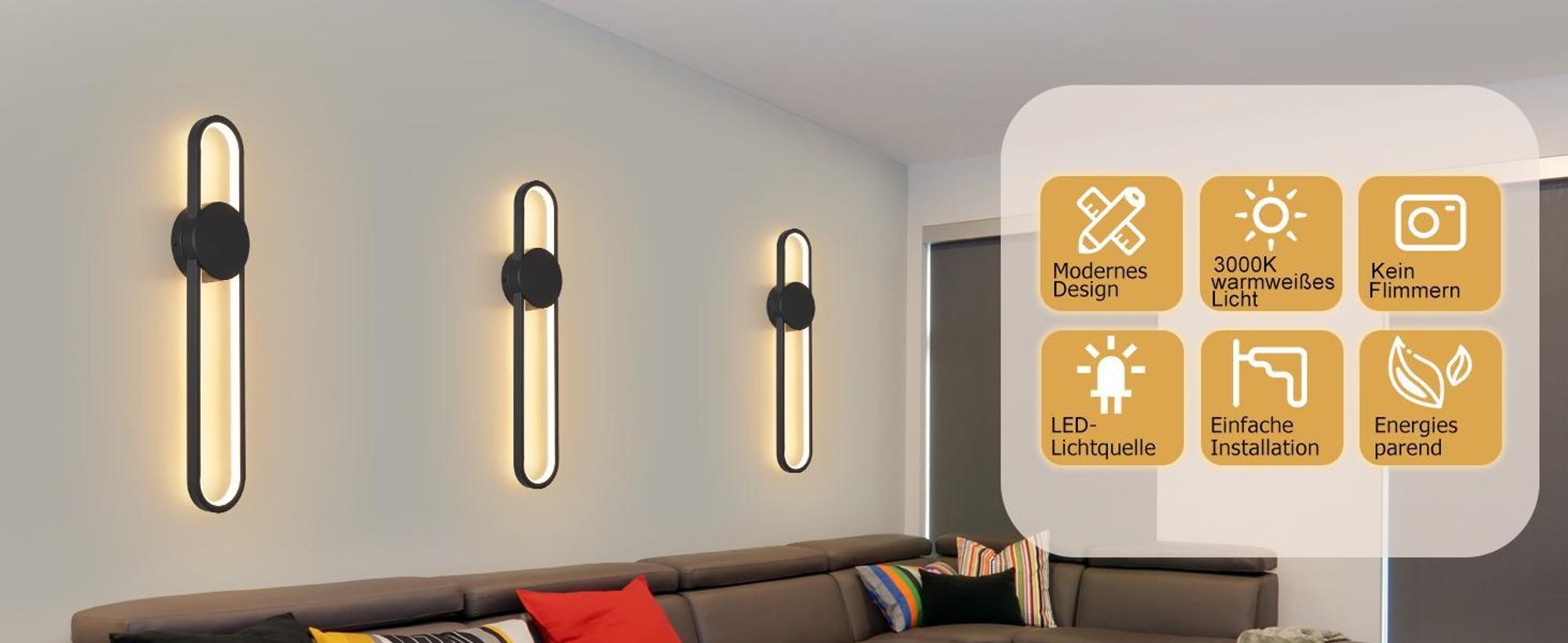 ZMH Wandlampe LED Wandleuchte Innen12W Treppenhauslampe 60cm Schwarz Flurlampe Modern Design 3000K Warmweiß Minimalistische Wandbeleuchtung für Schlafzimmer Wohnzimmer Flur Treppenhaus Küche