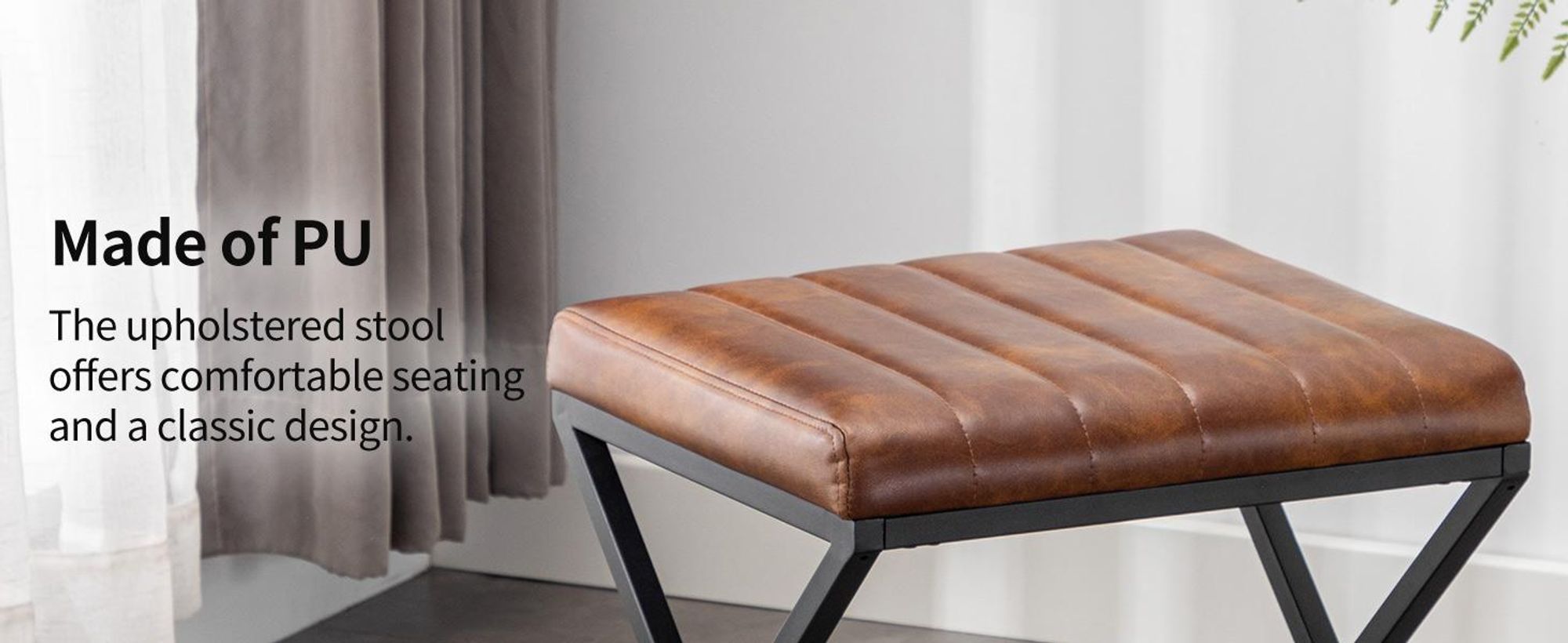 Duhome Stolička Brown Faux Leather, čalúnená podnožka Čalúnená moderná stolička s kovovým rámom pre toaletný stolík Predsieň Obývačka Spálňa