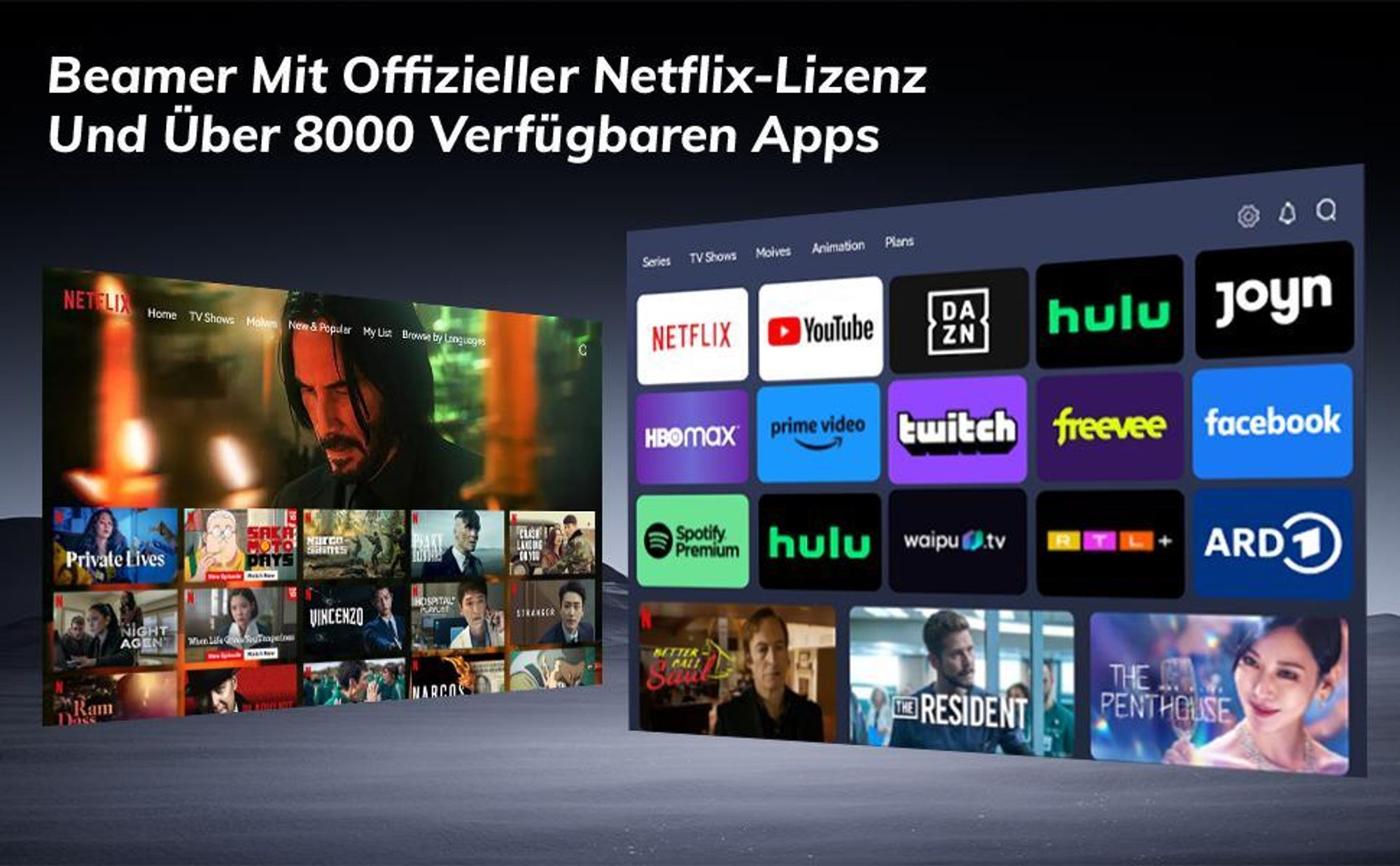 2026 Neuer Smart Beamer 4K Heimkino mit Offiziell Netflix (Autofokus) Beamer, Full HD 1080P, Auto Trapezkorrektur, Auto Hindernisvermeidung