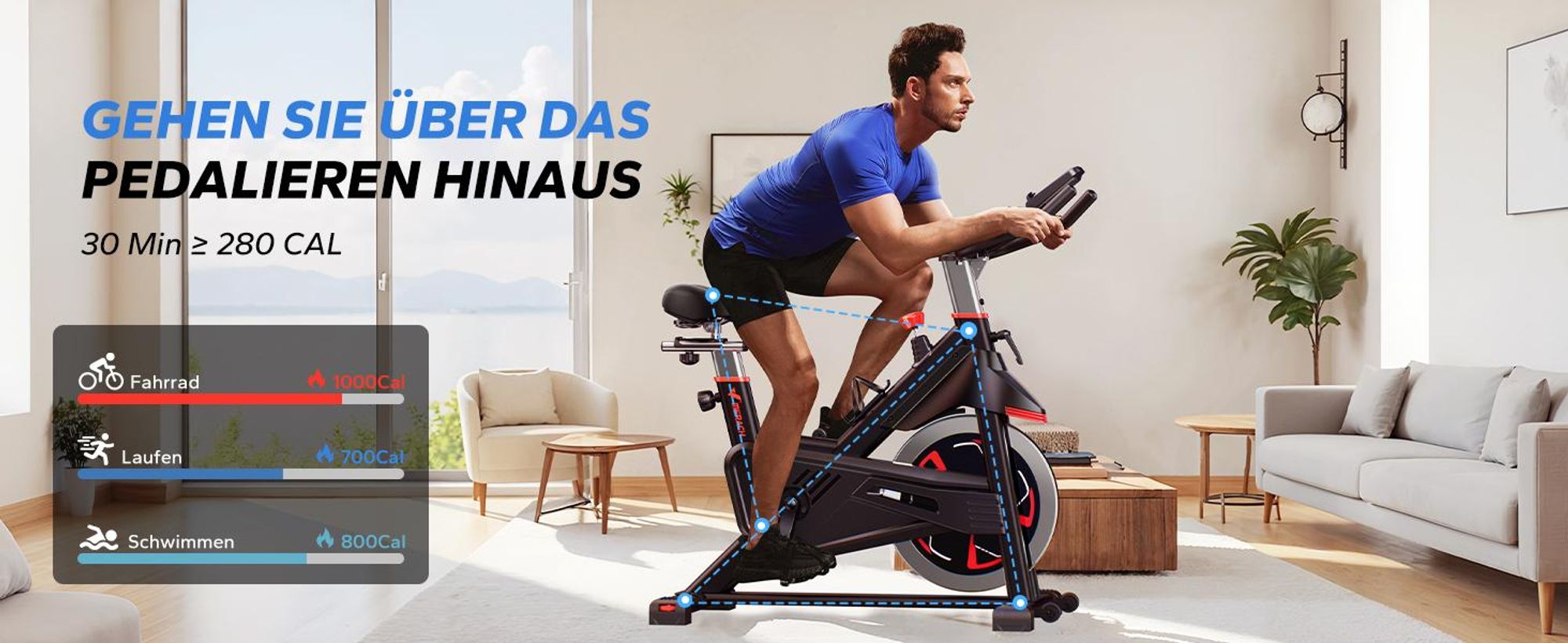 Leises Magnetischer Heimtrainer, Fitnessbike für Zuhause mit LCD, Tablet-Halter, 0–100 % Widerstand, kompatibel Kinomap/Zwift, verstellbar, bis 180 kg