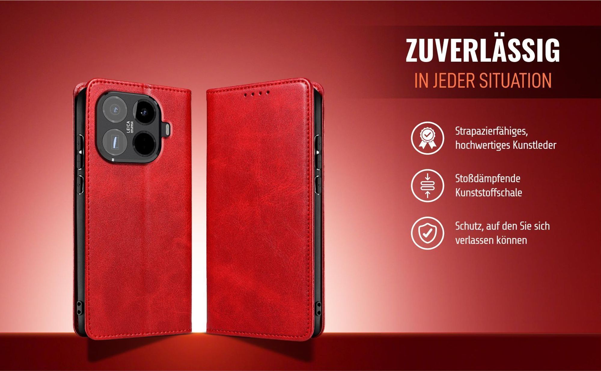 Rote Handyhülle für Xiaomi 15T Pro aus strapazierfähigem Kunstleder