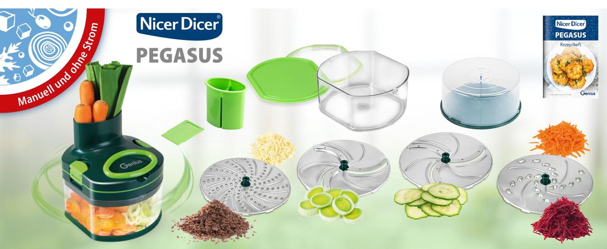 Nicer Dicer Pegasus, Set 14-tlg., grün