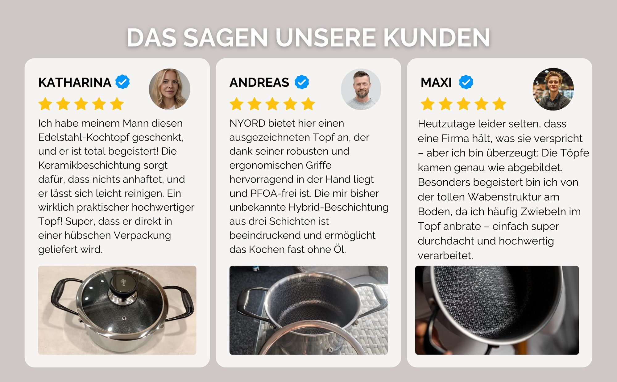 NYORD Edelstahltopf - Antihaft, Kratzfest, Kochtopf Wabenstruktur, Spülmaschinenfest, Hybrid Topf, Keramik Beschichtung, PTFE & PFOA frei, 5 Liter