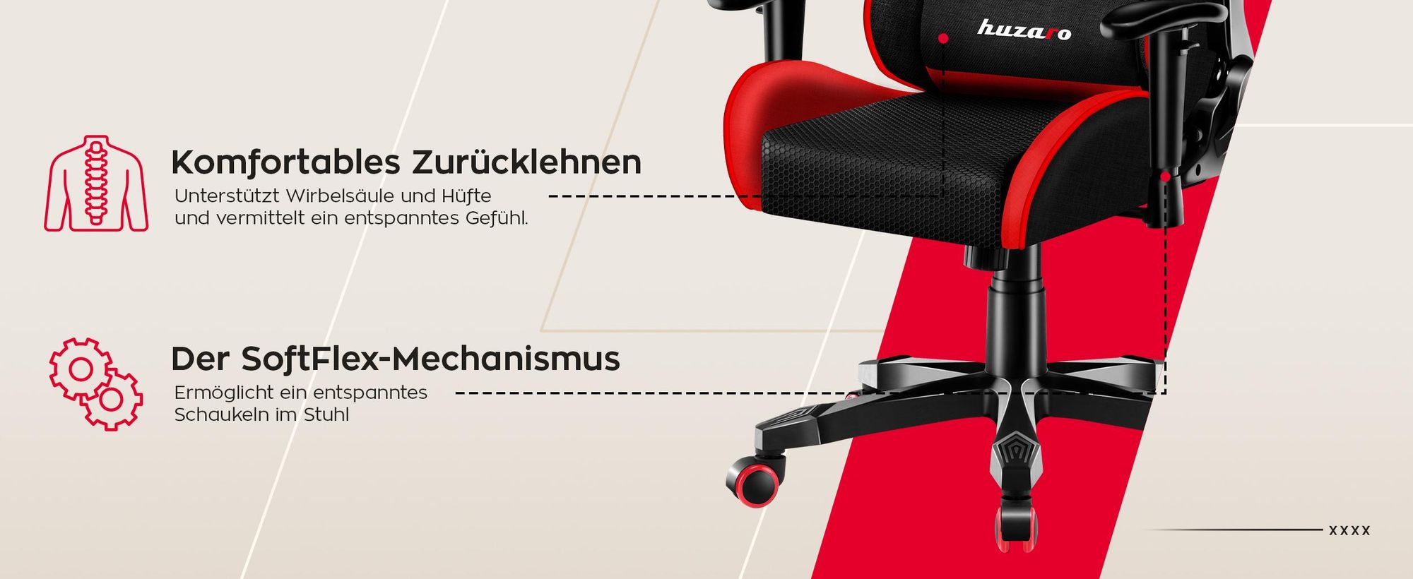 Huzaro Kinder Schreibtischstuhl Ranger 6.0 Gaming Stuhl Racing Sessel Bürostuhl Drehstuhl Gamer bis 130 kg mesh Rot