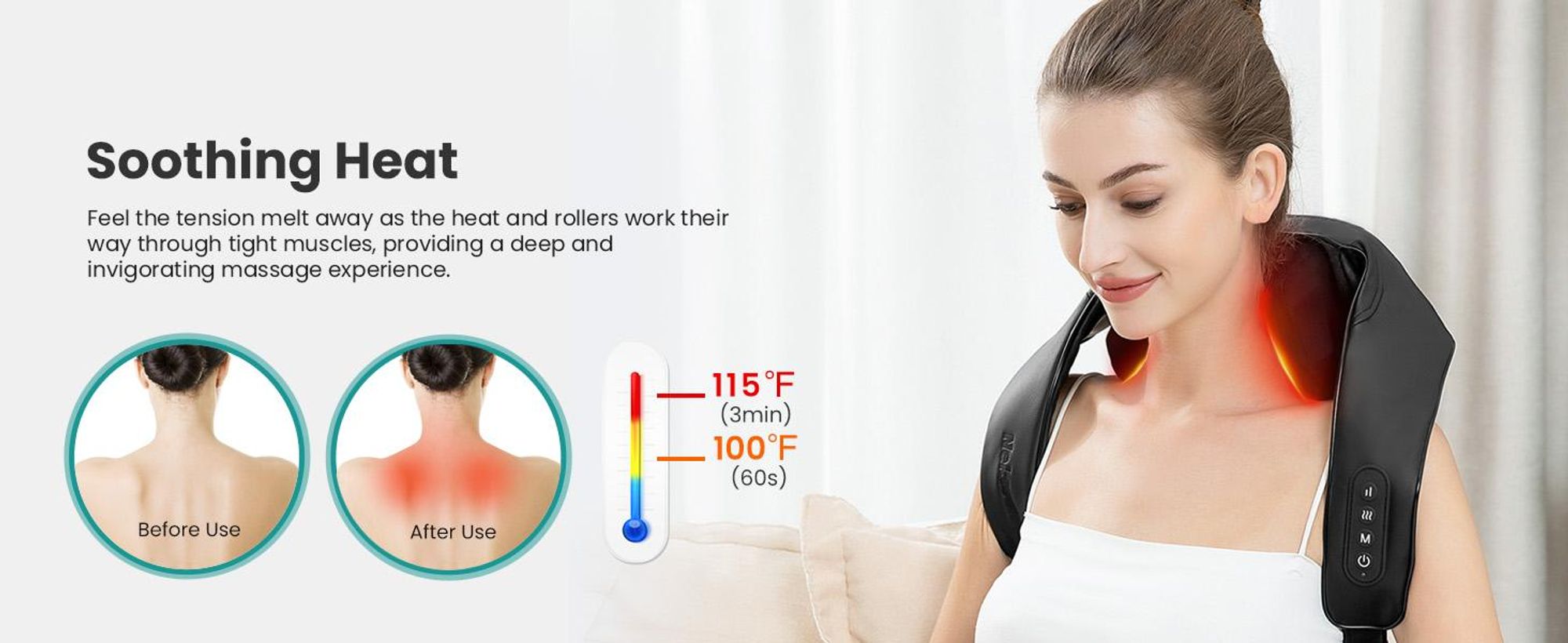 Shiatsu Nacken- & Schultermassagegerät mit Wärme – 6 Massageköpfe, 3 Intensitätsstufen, USB-C Akku, Tiefenmassage für Rücken & Beine