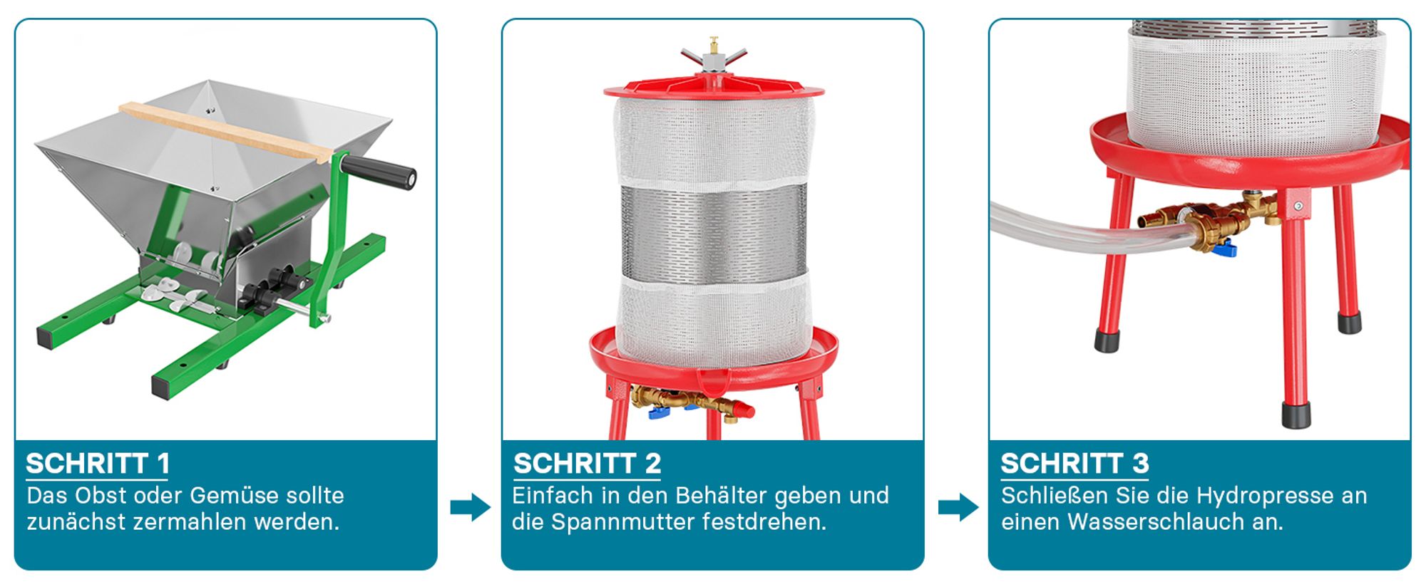 Edelstahl Hydropresse mit 40 Liter Korbinhalt, Wasserdruckpresse mit 3 bar zum Pressen von Obst