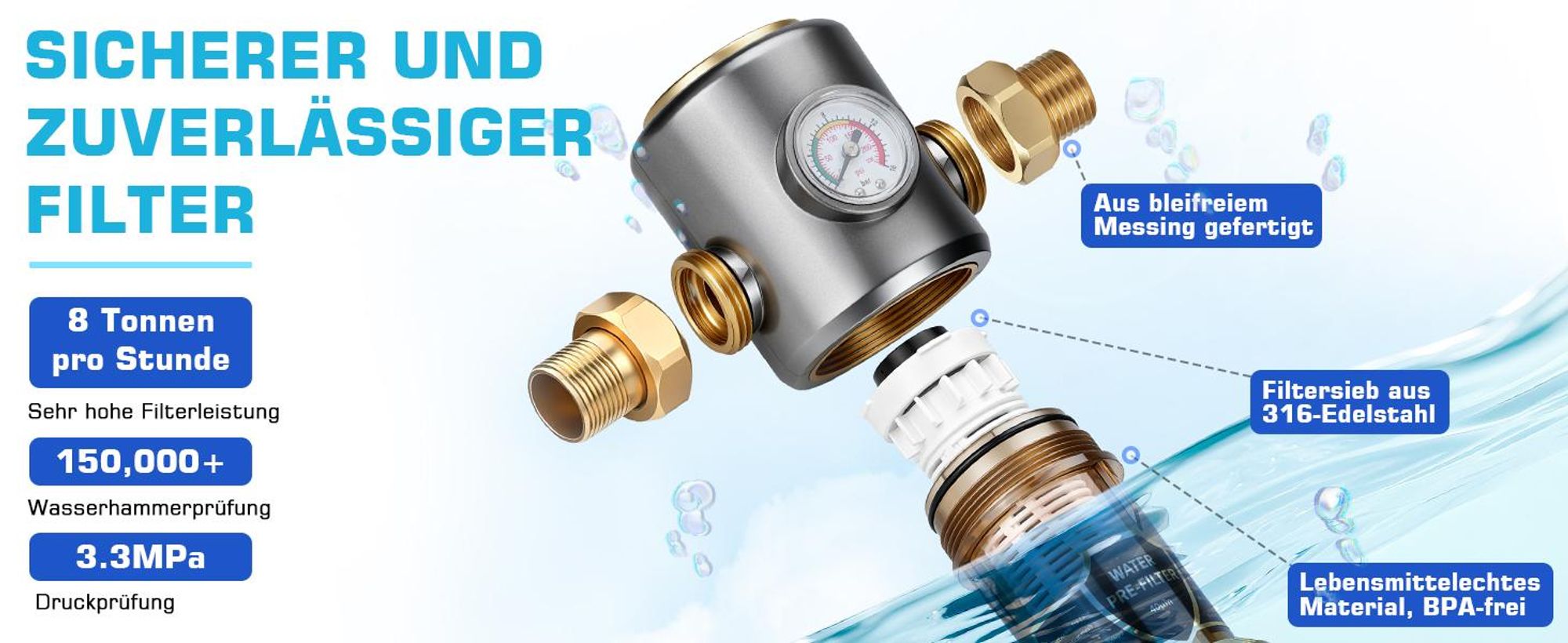 8T/h Rückspülfilter Selbstreinigung Spin Down Sedimentfilter mit Schabelement Hauswasserfilter Wasserfilter Vorfilter für Hausanschluss Hauswasserwerk