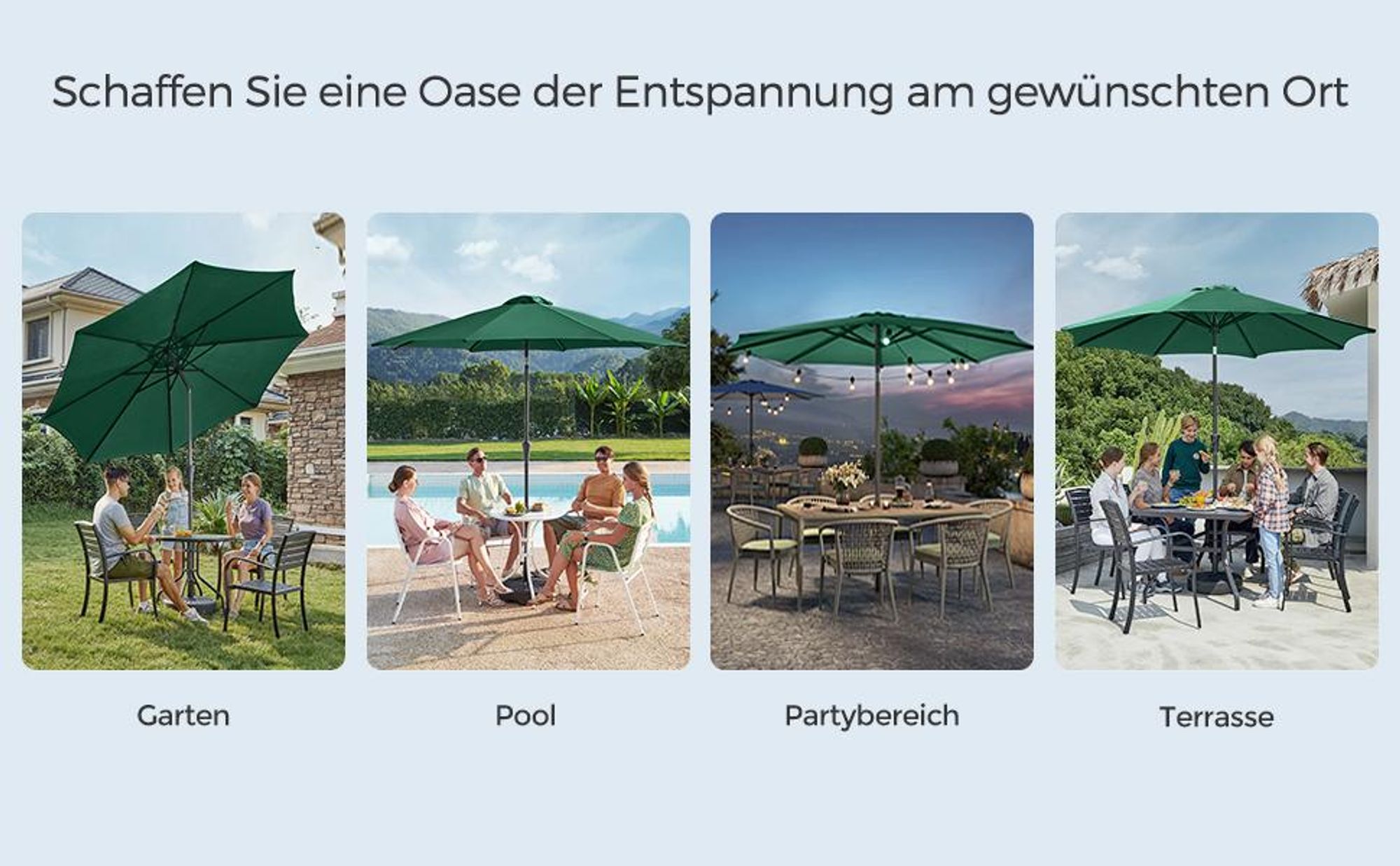 SONGMICS Sonnenschirm Ø300 cm UPF 50+ beidseitig um 30° knickbar