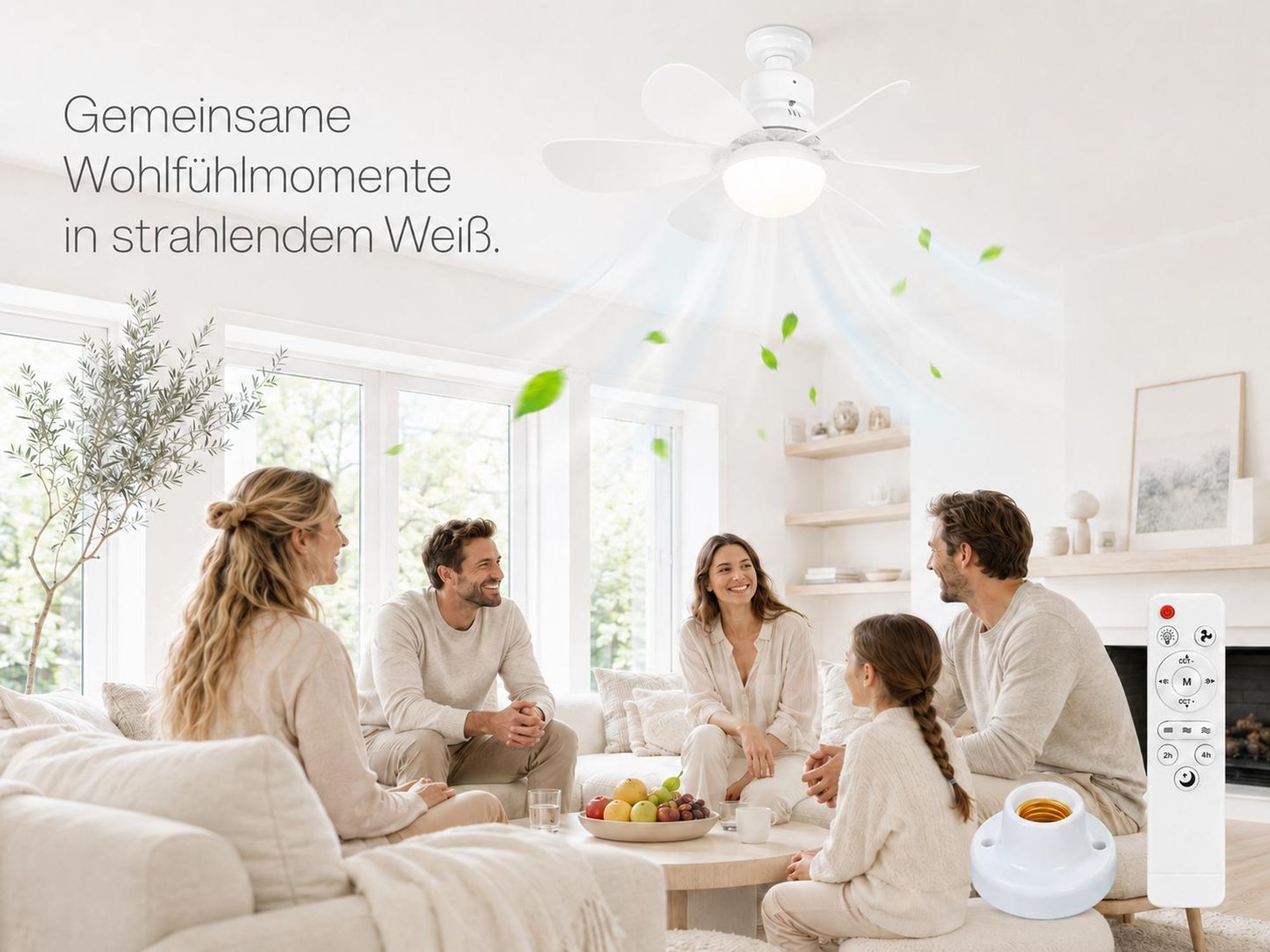 40W 52cm Deckenventilator mit Beleuchtung und Fernbedienung, LED Deckenleuchte mit Ventilator Klein E27 Decken Ventilator Schlafzimmer Küche Esszimmer