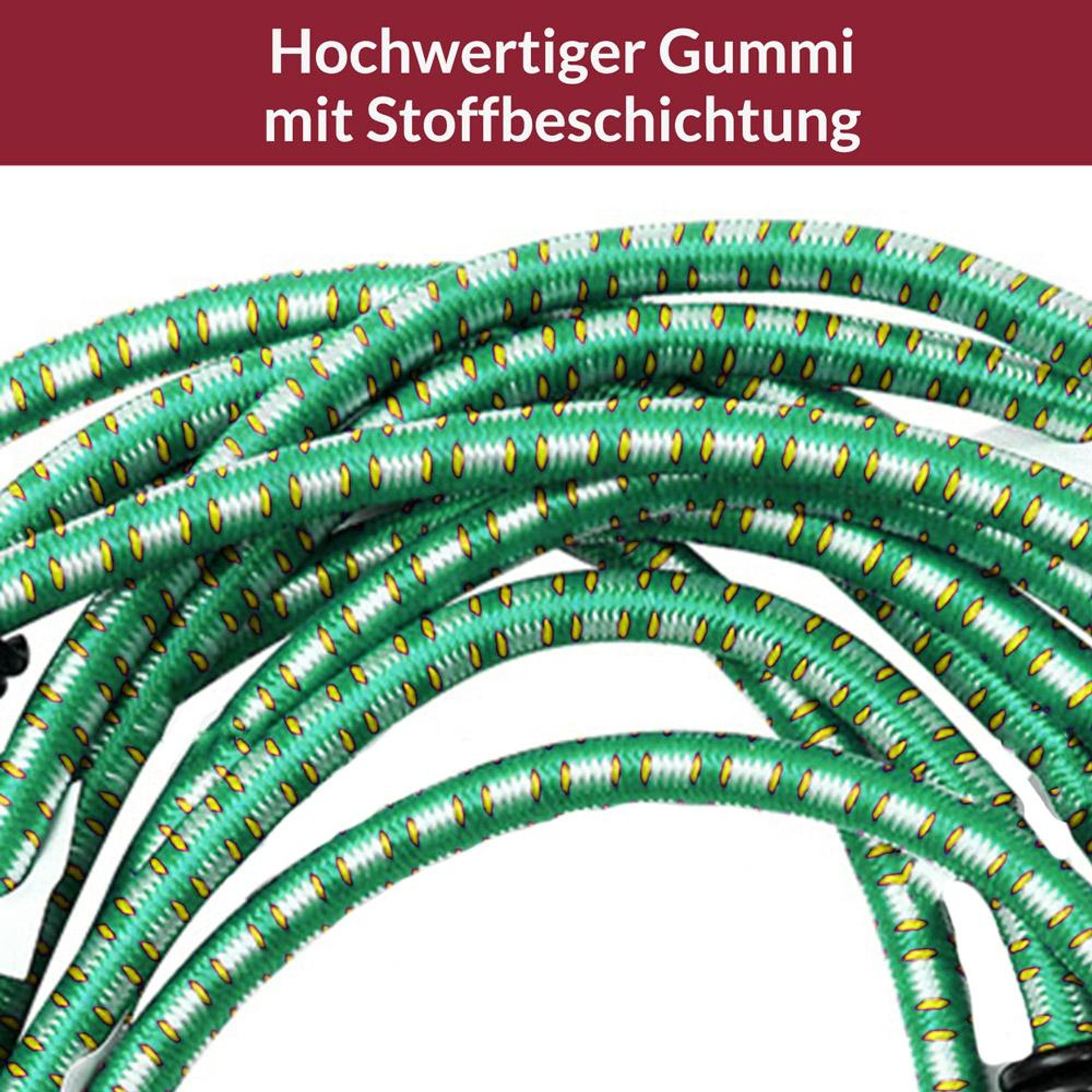 MONZANA 10x Spanngummi mit Haken Wetterfest Grün 61cm