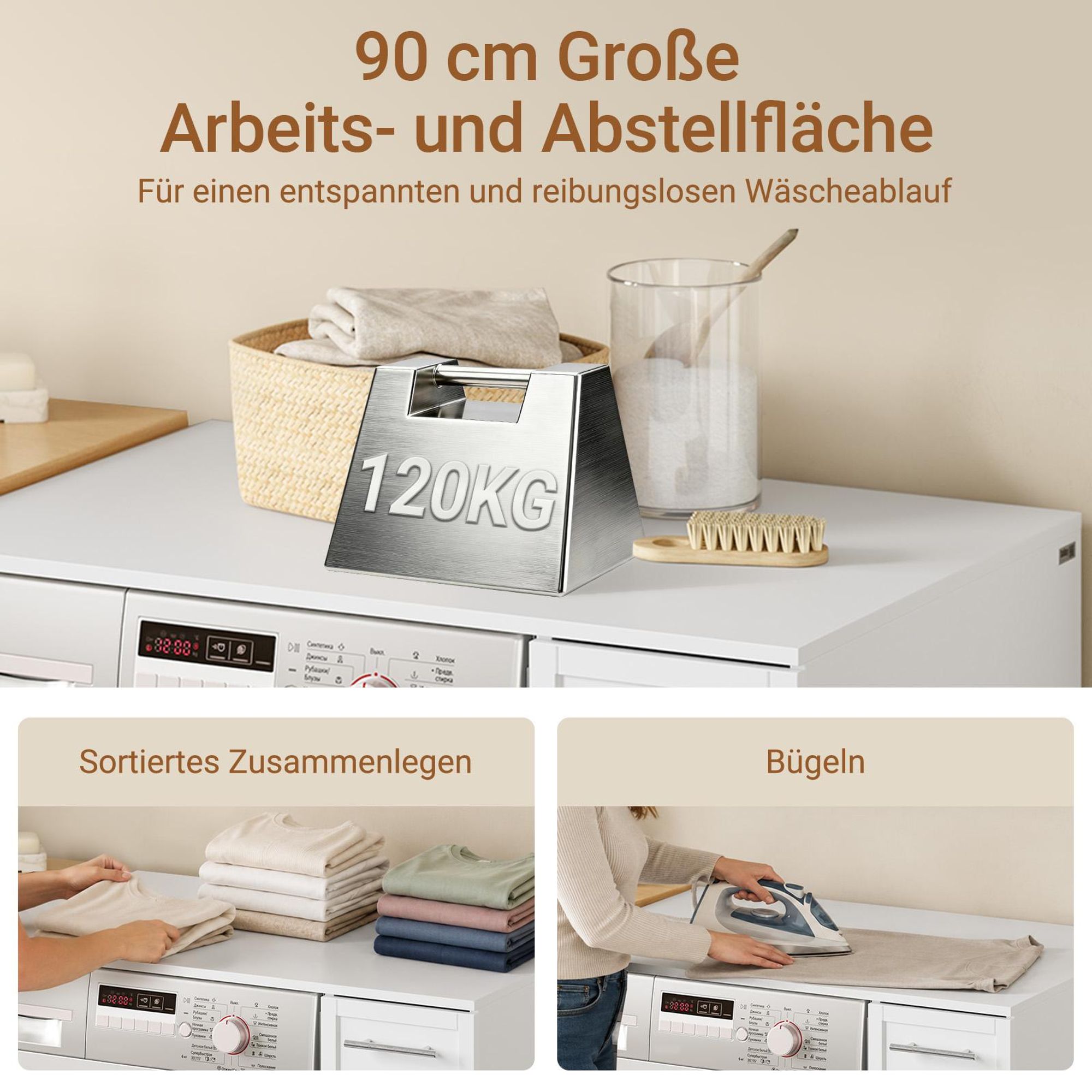 SoBuy Waschmaschinenunterschrank mit Schublade und Rollen, Wäscheschrank in Weiß Hoher schmaler Korpus mit Schublade BZR229-W
