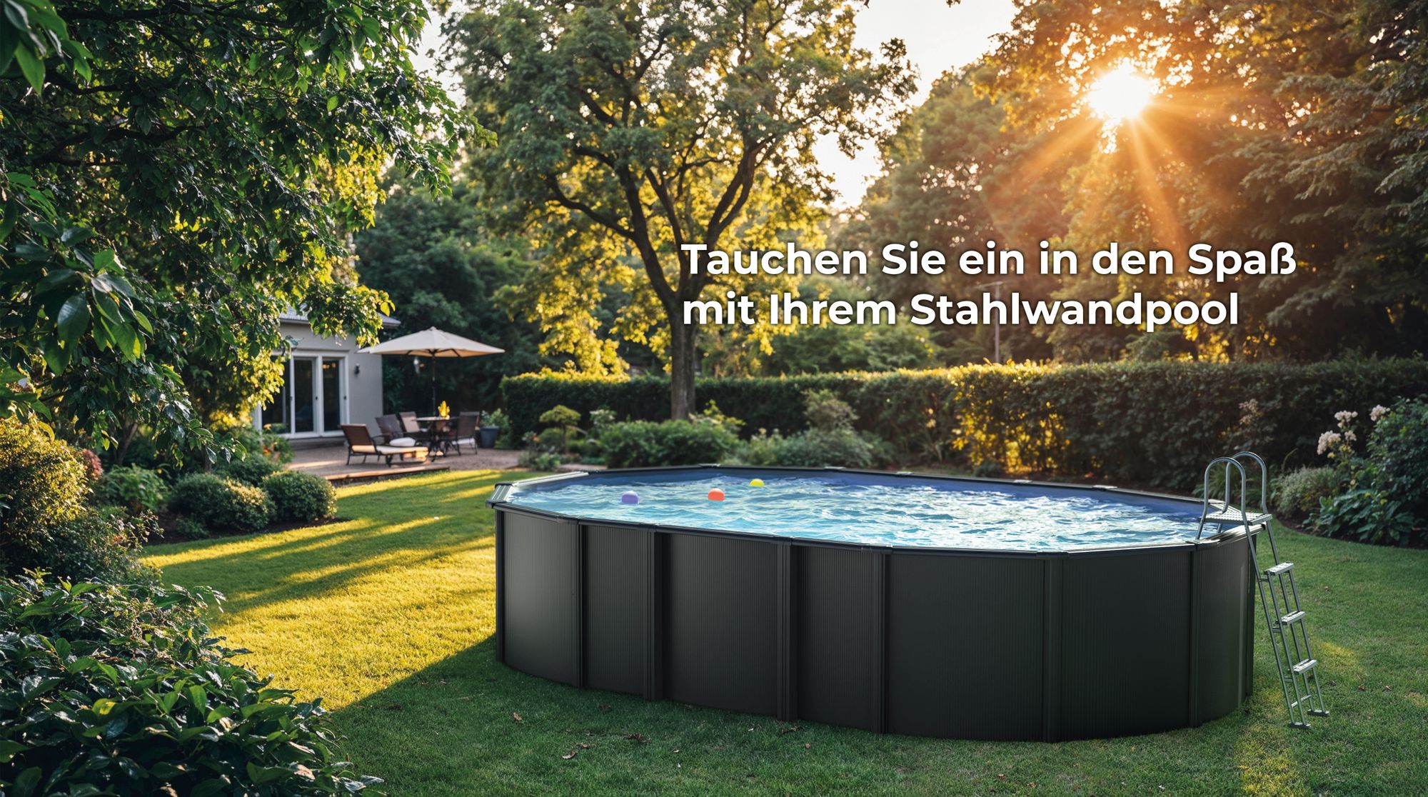 GRE Ovaler Stahlwandpool mit Anthrazitoptik KITPROV7388GY – 730 x 375 x 132 cm, Komplettset + GRATIS Elektrischer Poolreiniger VCB50