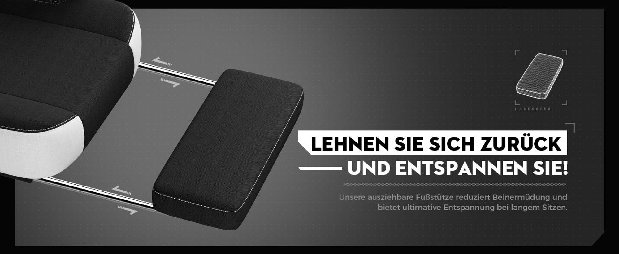 LUCKRACER Gaming stoel, bureaustoel met verbonden armleuningen, memory foam kussens, een kantelbereik van 90–155° en een voetsteun, gemaakt van duurzaam materiaal