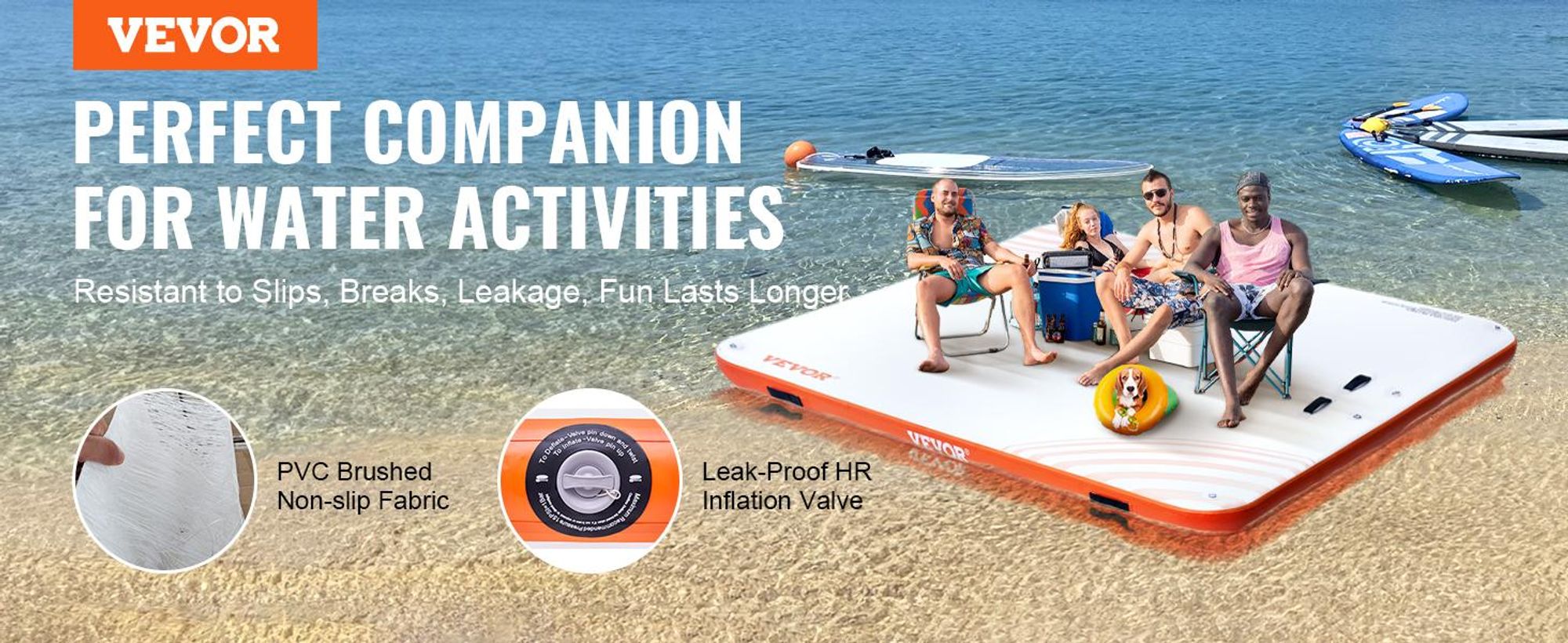 VEVOR Aufblasbarer Schwimmdock, 15 x 6FT Aufblasbare Dockplattform, Rutschfeste Wasser-Schwimmdockmatte mit Tragetasche & Abnehmbarer Leiter, Schwimmplattform Insel Floß für Pool Strand Ozean, 10 x 10 ft