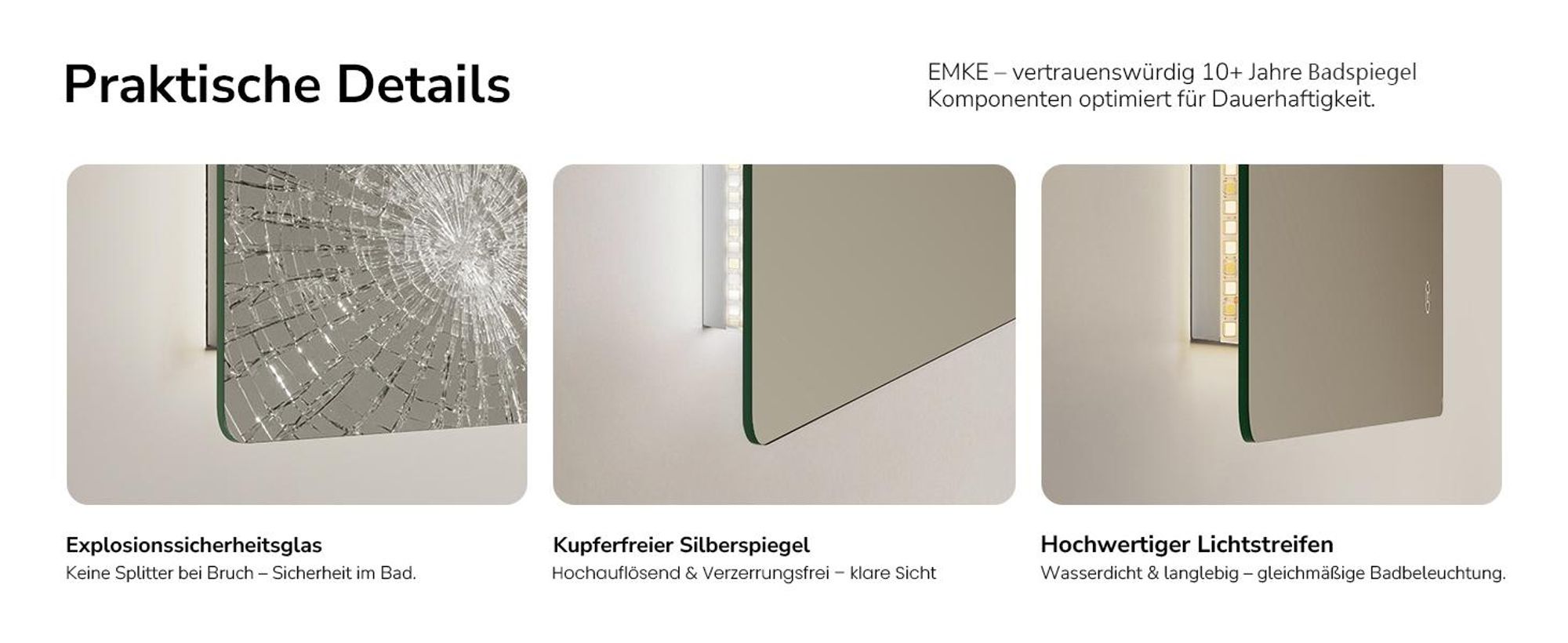 EMKE LED Badspiegel 70x50cm mit Beleuchtung 3 Lichtfarbe kaltweiß Neutral Warmweiß Beschlagfrei Lichtspiegel Badezimmerspiegel mit Touchschalter