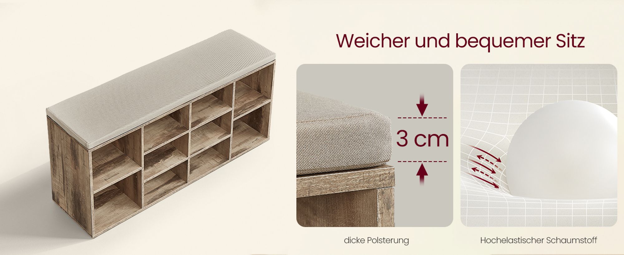 Schuhbank, Schuhregal, Sitzbank, Flurbank, verstellbaren Ablagen