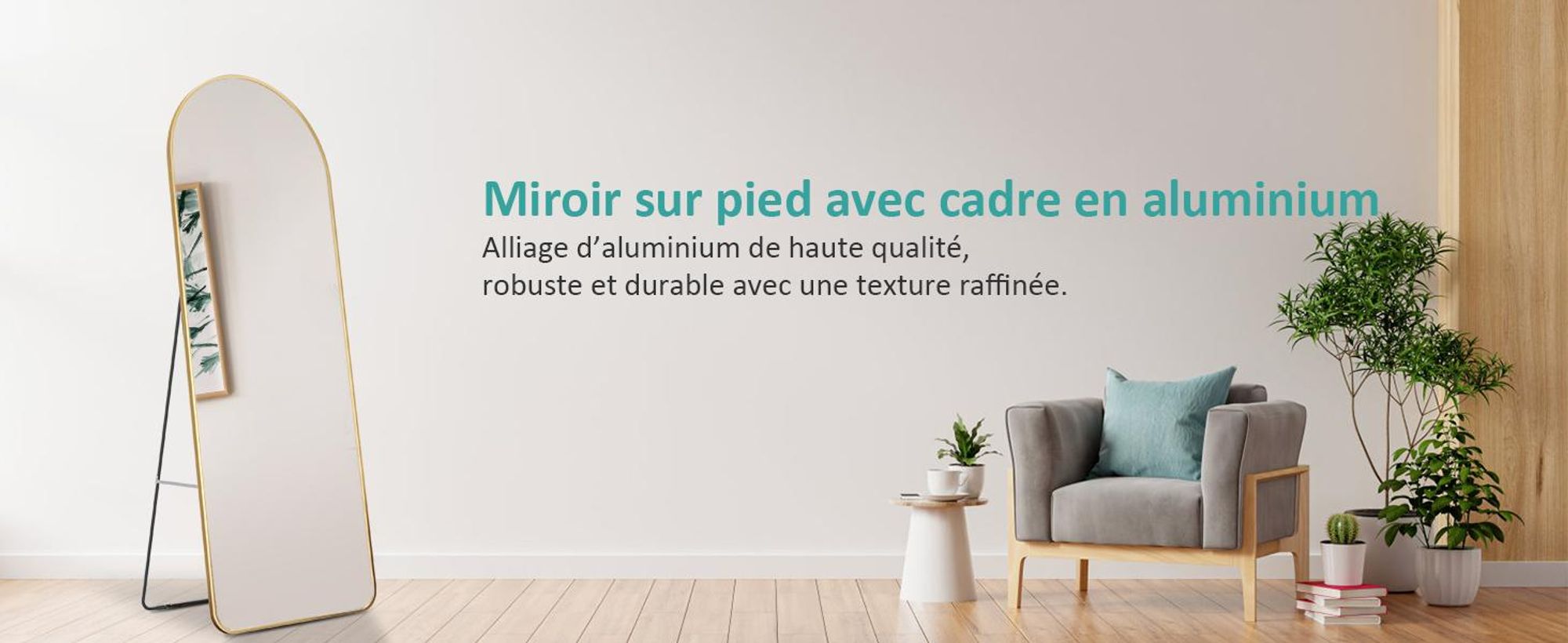 EMKE Miroir sur pied 160x60cm Miroir corps entier or Cadre aluminium Miroir bombé Miroir d'habillage avec film à fenêtre anti-explosion