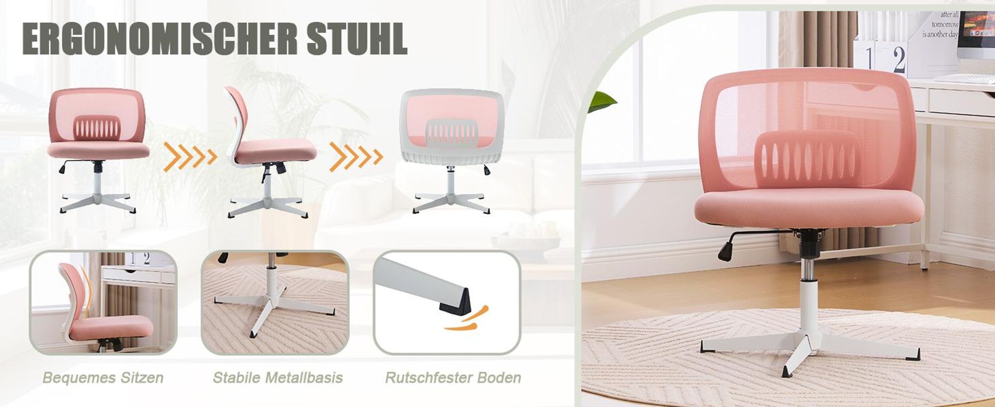 LVHOM Drehstuhl ohne Armlehnen, Höhenverstellbarer Bürostuhl ergonomisch Wippfunktion, Schreibtischstuhl Computerstuhl Chefsessel, Schwarz