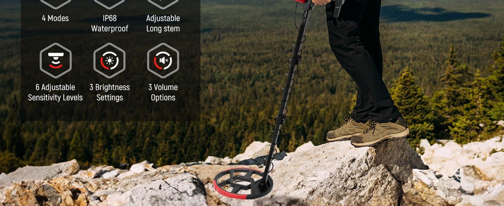 Detektor kovů KAIWEETS Explorer X III, barevný LCD displej, skládací, vodotěsný podle normy IP68