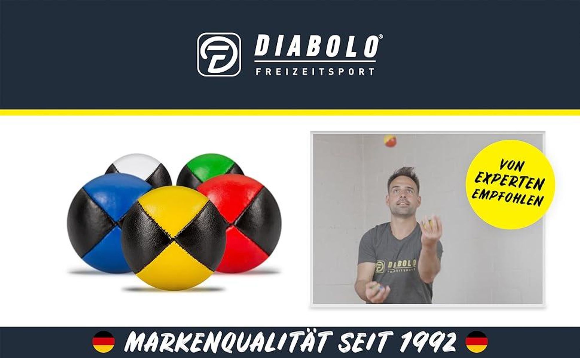 Diabolo Freizeitsport Jonglierbälle (zweifarbig) - 3er Set, Ø 62mm, 100g