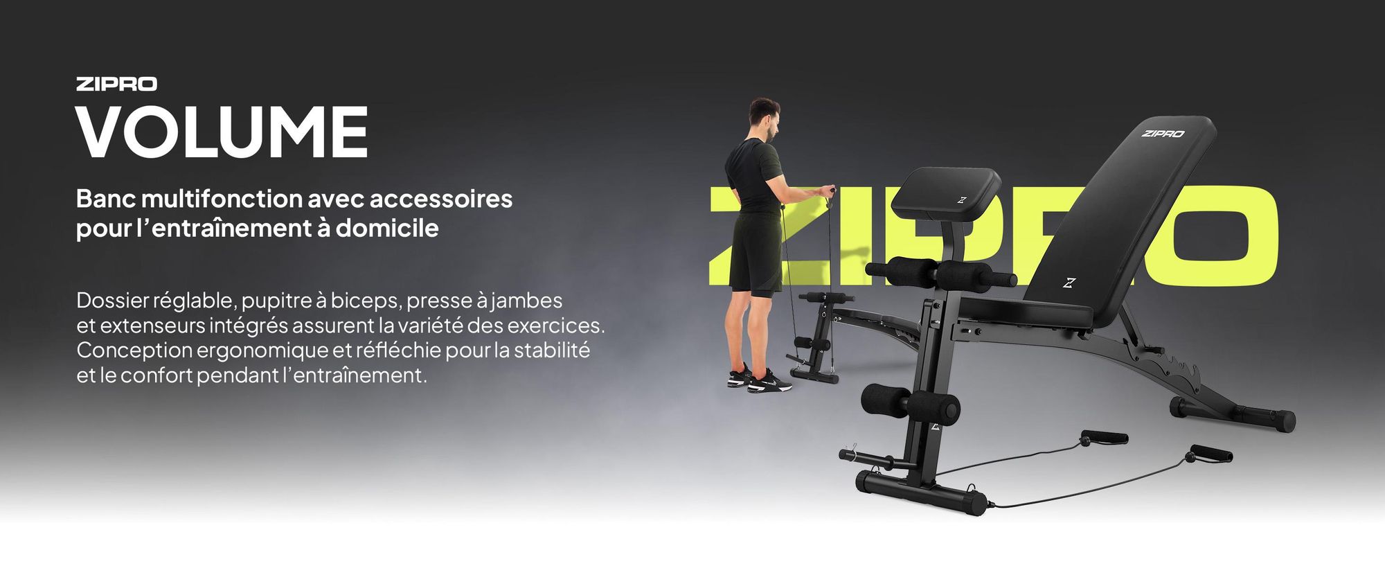 Zipro Volume Banc d'entraînement multifonctionnel avec presse à jambes et banc de curl pour biceps pour l'entraînement de tout le corps, banc réglable, noir, capacité de charge 230 kg