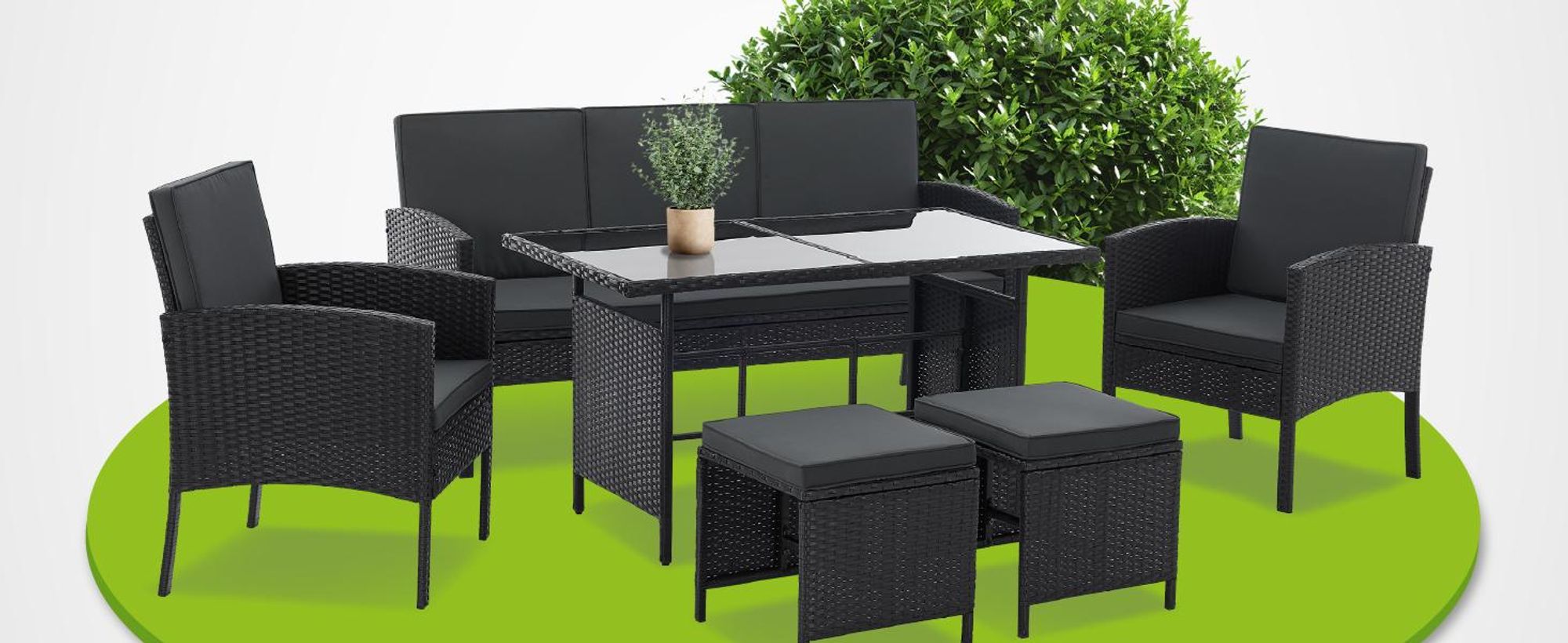 Juskys Polyrattan Gartenmöbel Sitzgruppe Turin Set 6 teilig - Outdoor Möbel Schwarz