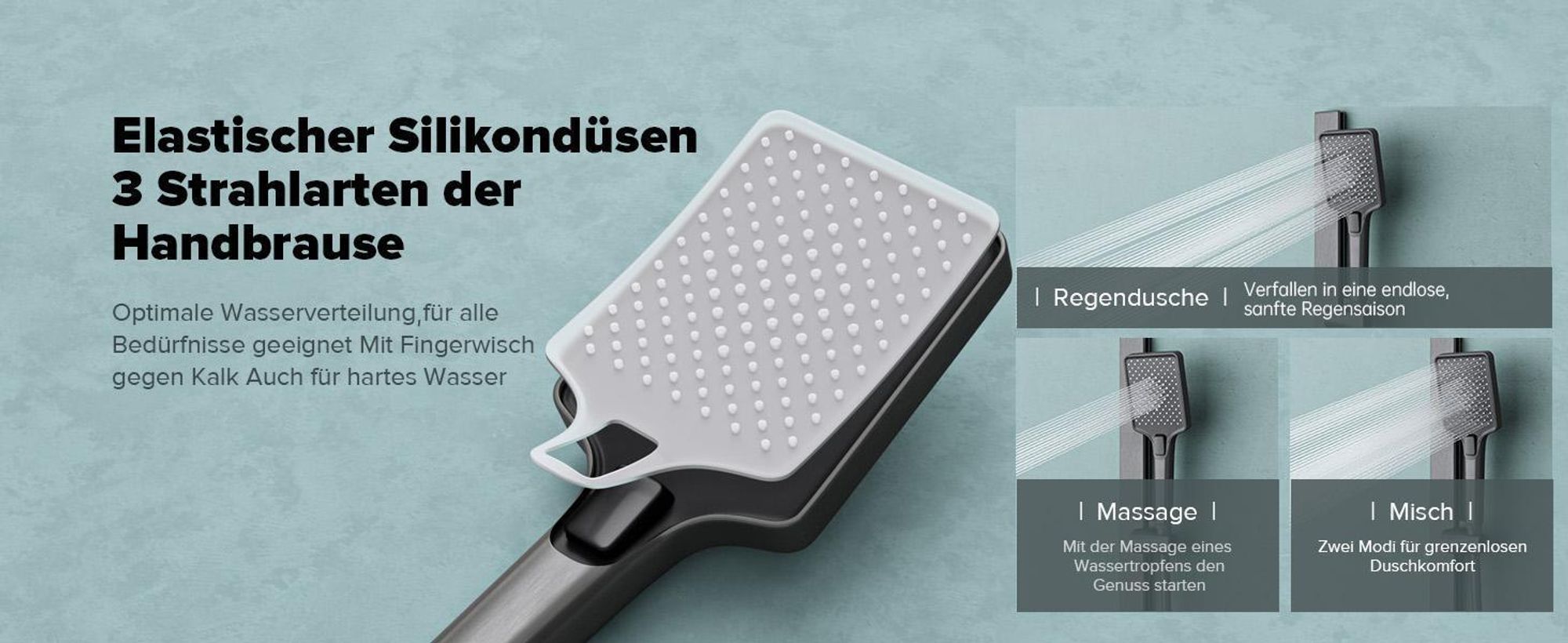 doporro Duschsystem mit Duscharmatur Duschgarnitur mit Regendusche und 3 Strahlarten Duschkopf Dusche komplett Höhenverstellbar Grau  Arvexa-02