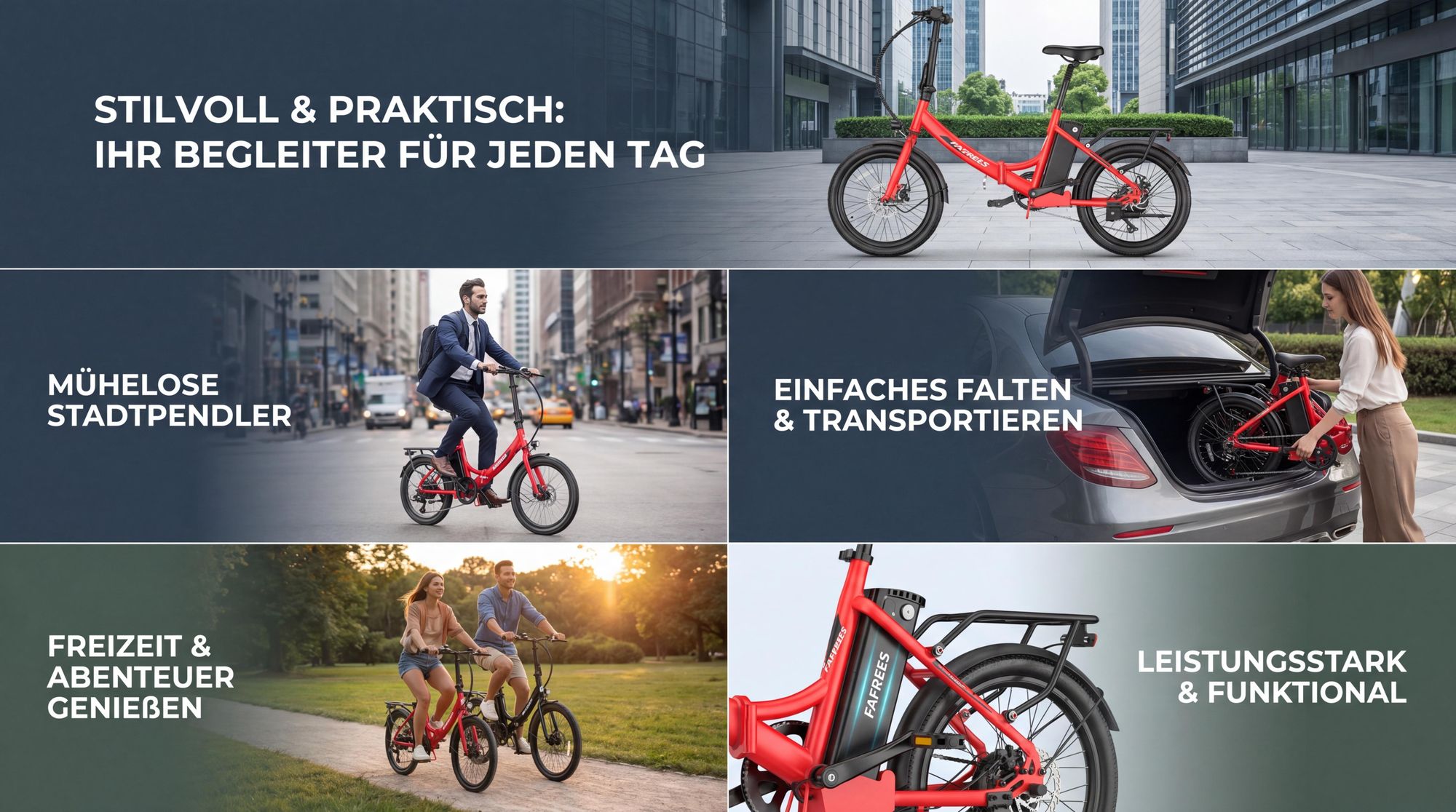 E-Bike 155 - 195 cm 20" Rostfreie Aluminiumlegierung 36 V 16,75 Ah 603 Wh bis zu 110 - 130 km Wasserdicht IPX4 mit 7 Gang, Rot