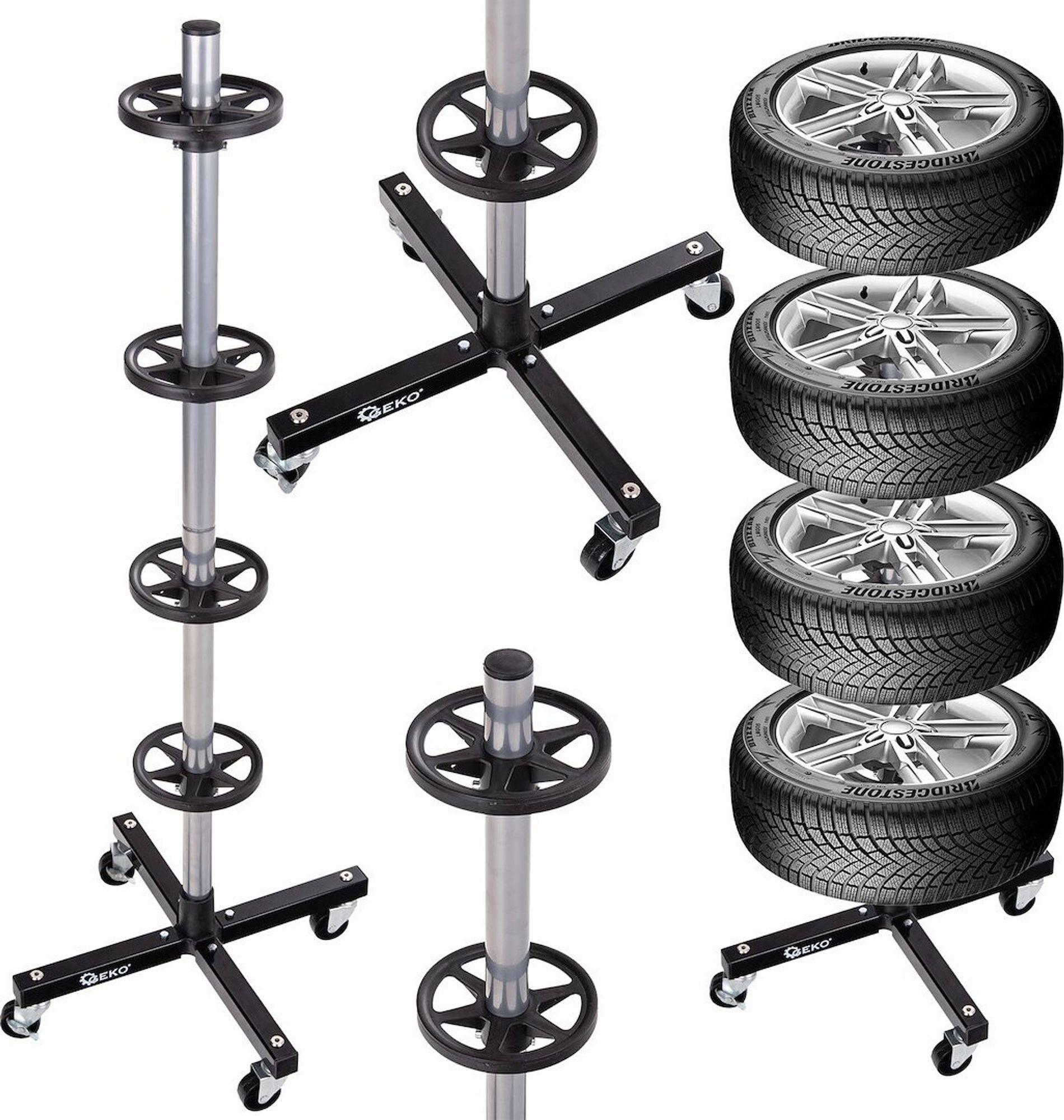 GEKO | Felgenbaum mit Rollen, für 4 Reifen, bis 235 mm, Reifenständer, Reifenbaum, Reifenwagen, Felgenbaumwagen