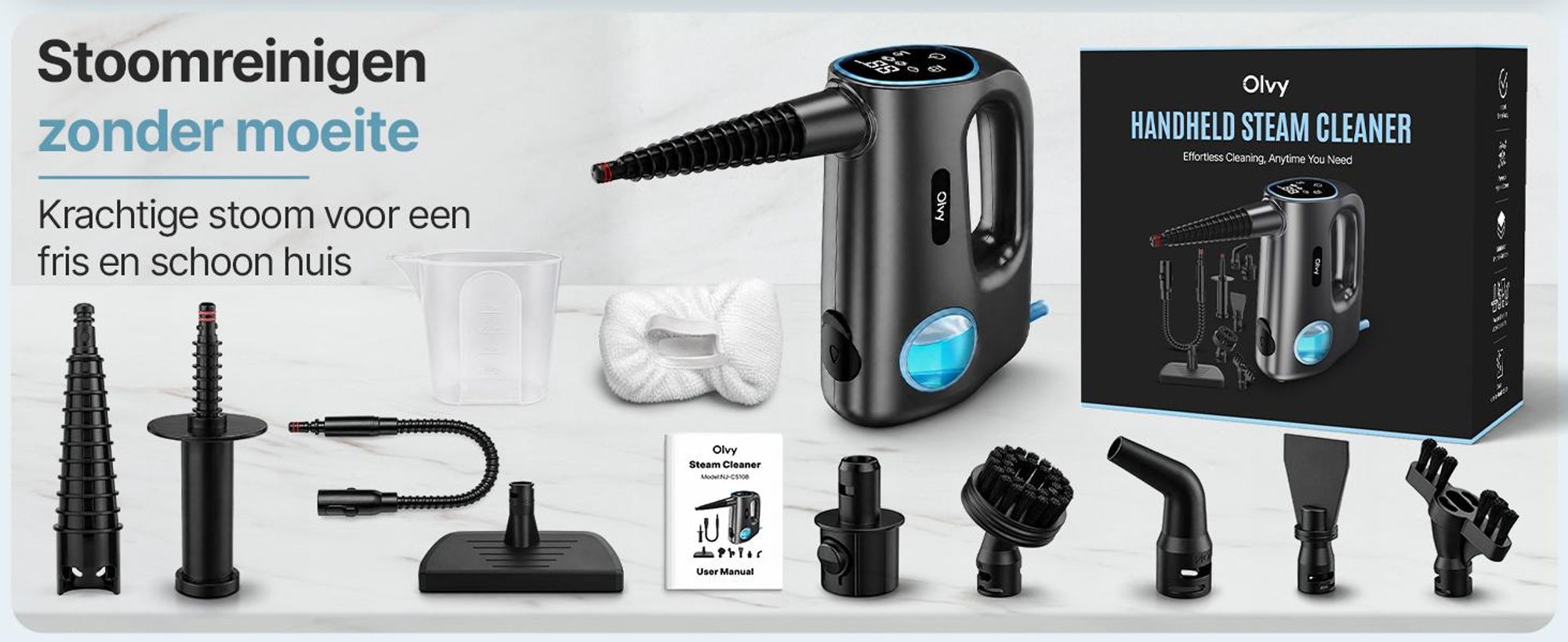 Olvy 12-in-1 Handstoomreiniger met touchscreen – Handstoomreiniger voor badkamer, keuken, bank en meubels