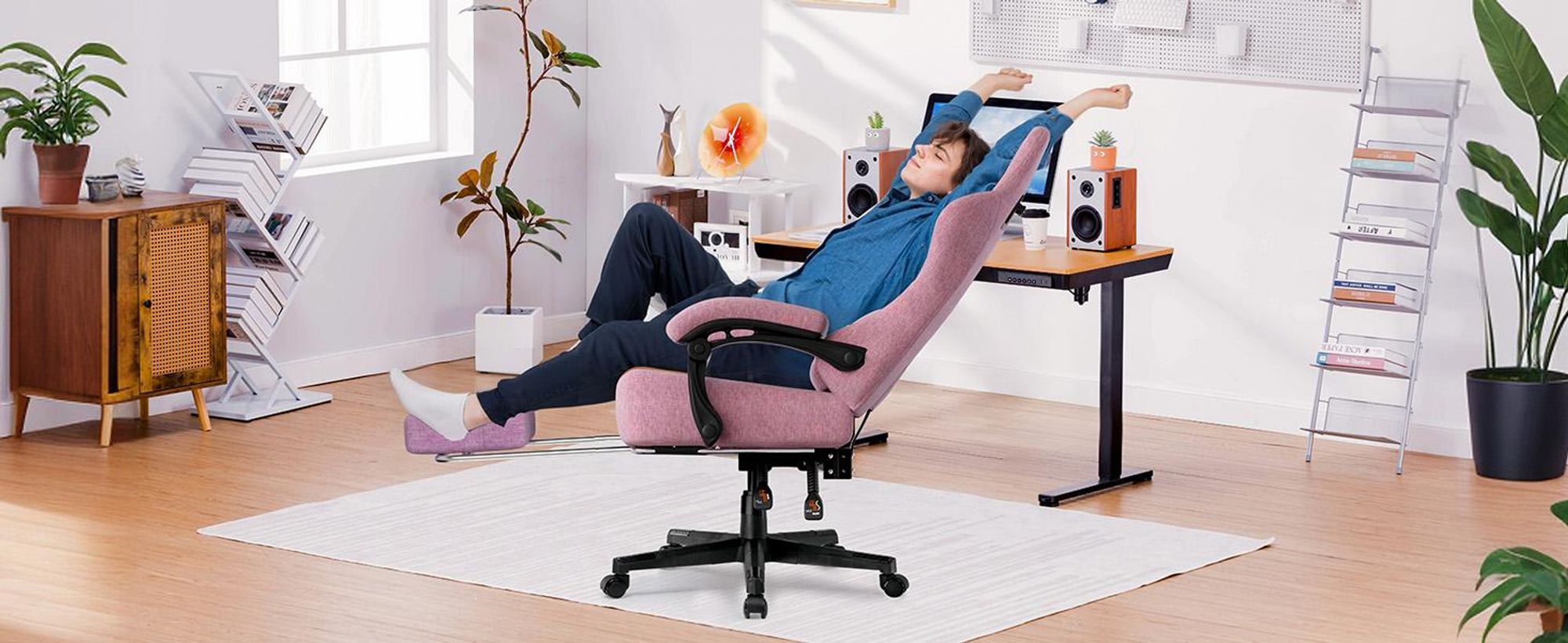 GTPLAYER Gaming Stuhl Ergonomischer Gaming Sessel Schreibtischstuhl Bürostuhl mit Stoffoberfläche Federsitzkissen, Verbindungsarmlehnen, mit Fußstütze