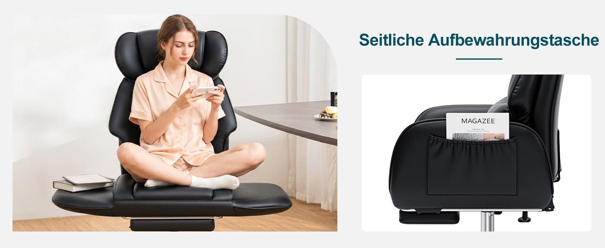 HOFFREE Ergonomischer Bürostuhl mit Rollen, Breiter Sitz, Umklappbare Armlehnen, Fußstütze, Schreibtischstuhl bis 200 kg belastbar, Schwarz