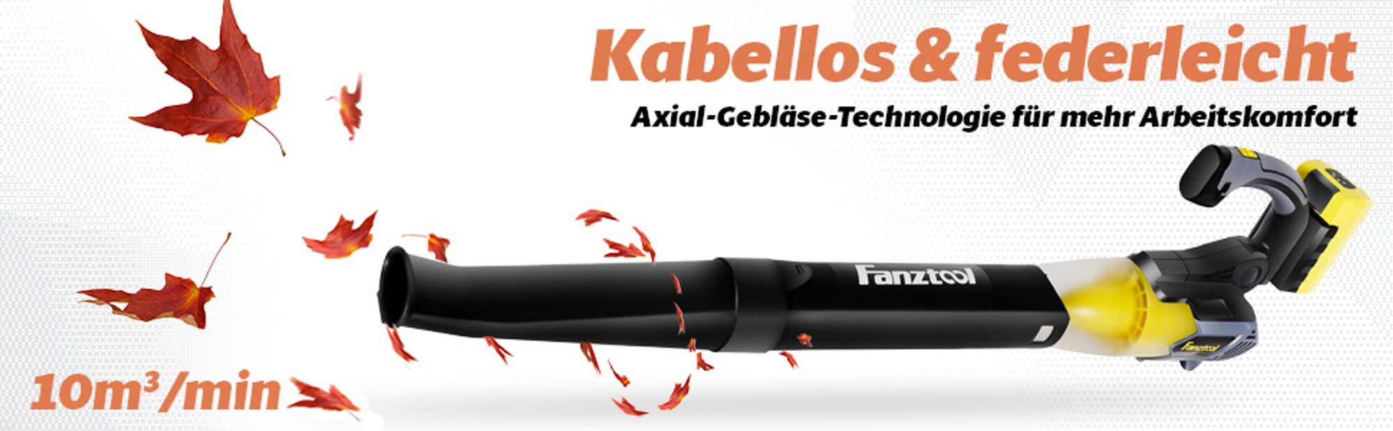 FANZTOOL Axial Akku-Laubbläser 20V, 4Ah Akku & Schnellladegerät, Drehzahl rRegelbar, bis 250 km/h