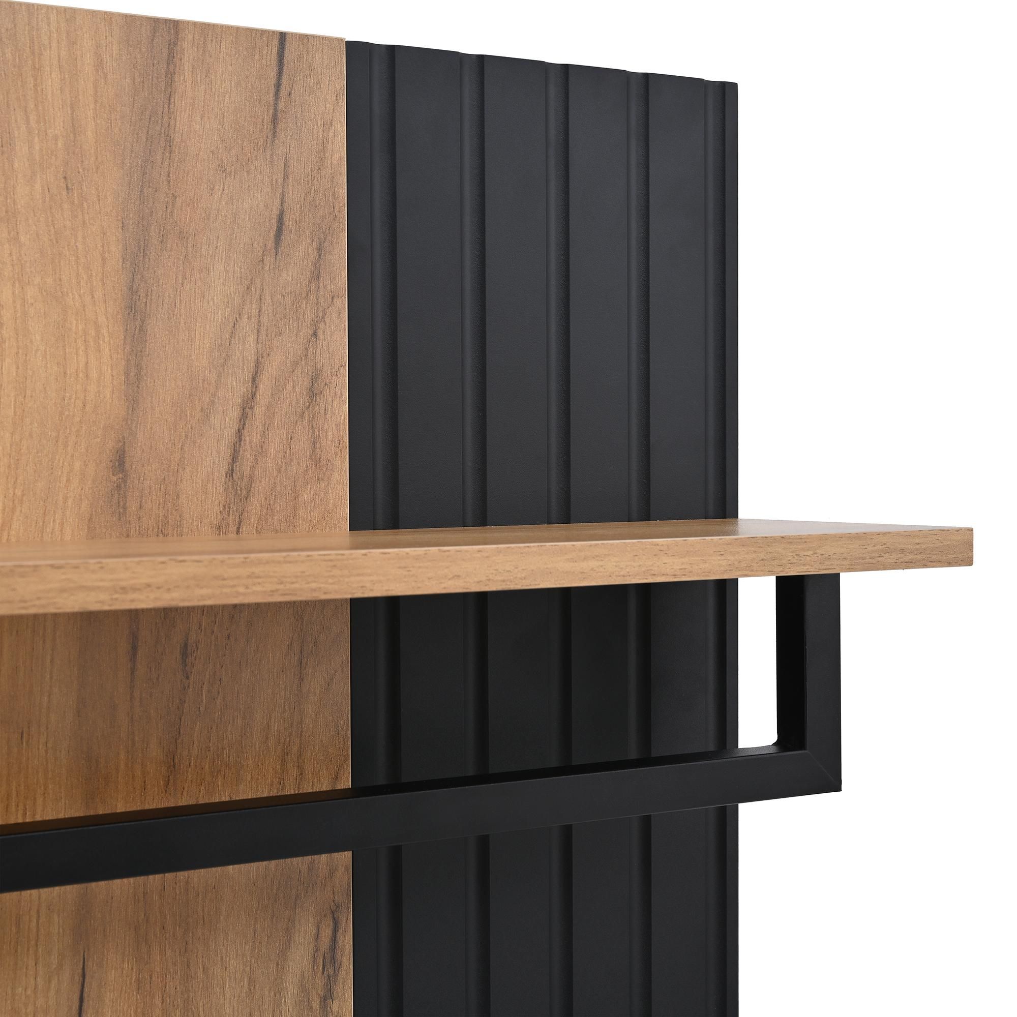 Merax Garderobenset 2-teilig, Wandgarderobe mit 3 Haken und Schuhschrank mit Kissen Sitzbank, Garderobenbank, Flurmöbel, Schwarz + Natur
