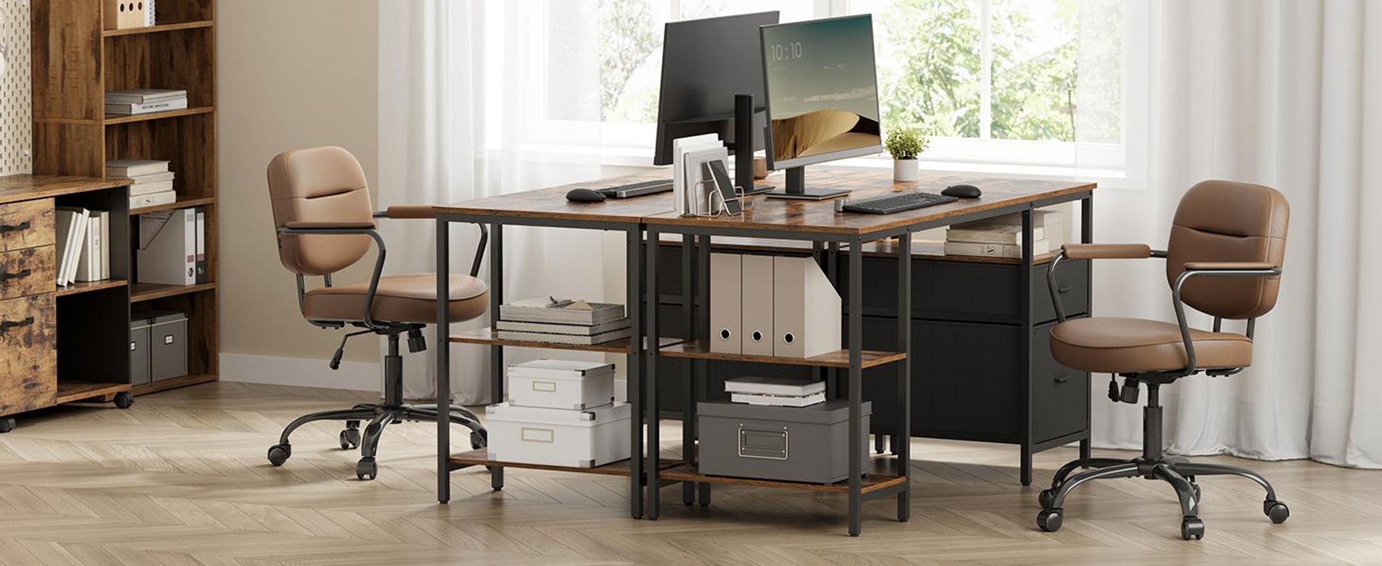 VASAGLE Computertisch, Bürotisch, Schreibtisch, mit 3 Ablagen, 2 Schubladen