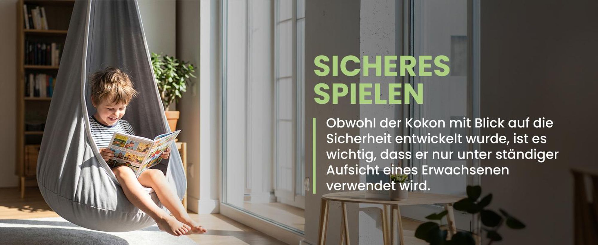 Graue Hängekokon für Kinder Hängestuhl mit Kissen
