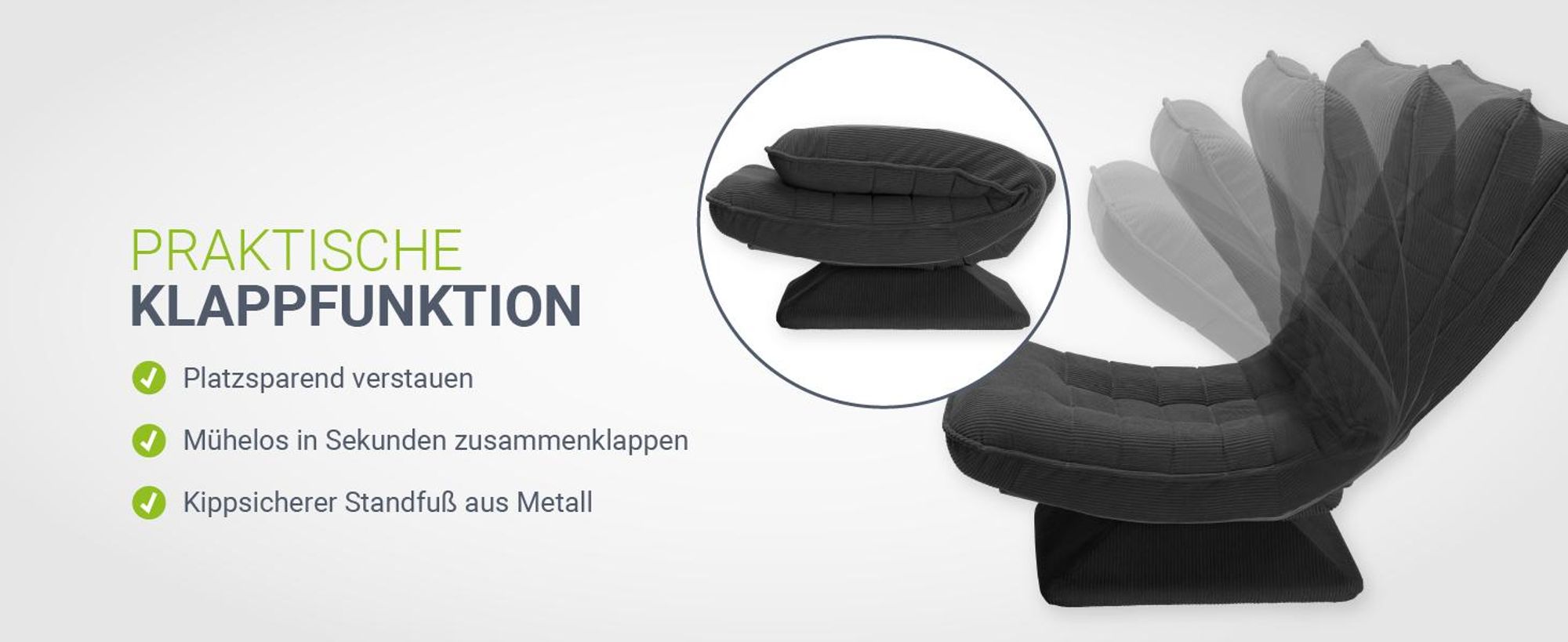 Juskys Relaxsessel Korsika - Cord-Bezug, ergonomisch, 5-lagiges Polster, 360° drehbar - Grau