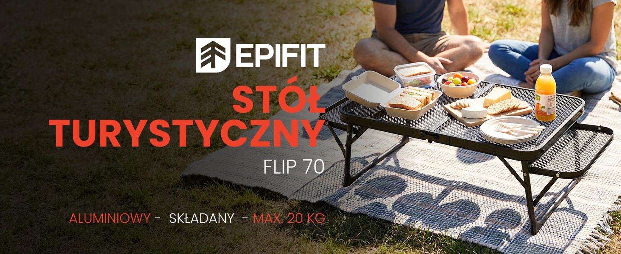 Mały składany stolik campingowy w walizce z bocznymi półkami czarny