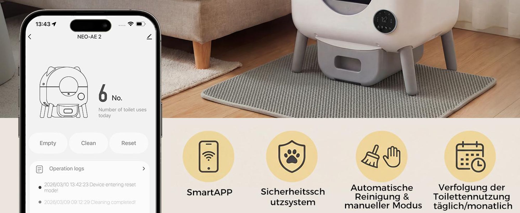 GTPLAYER Katzenklo Selbstreinigend, 66L Automatisches Katzenklo Mit App-Steuerung & Infrarotsensor, Anti-Einklemmung, Elektrisches Katzenkloes Weiß