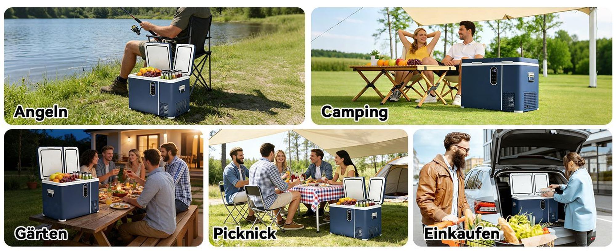 Puluomis 45L Kühlbox mit 2 Zonen & 2 Türen, Kompressor -20°C bis +20°C, 12/24V DC & 220-240V AC, MAX/ECO Modus, leise <45dB, für Camping & Wohnmobil