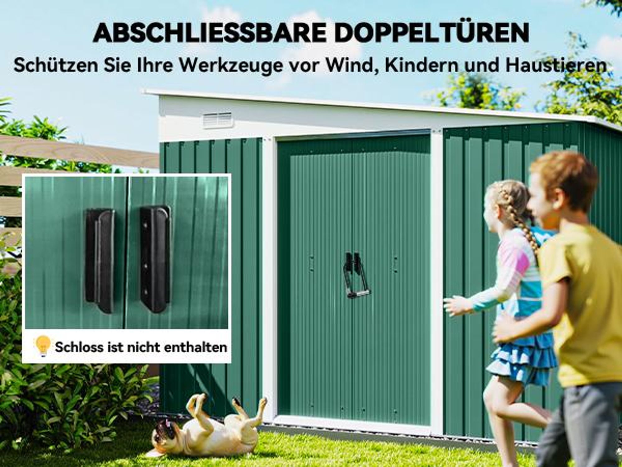 Outsunny 8,9 ㎡ Gerätehaus Stahl-Geräteschuppen mit Pultdach, Schiebetür, Grün