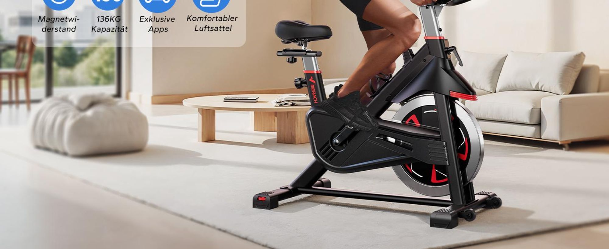 Leises Magnetischer Heimtrainer, Fitnessbike für Zuhause mit LCD, Tablet-Halter, 0–100 % Widerstand, kompatibel Kinomap/Zwift, verstellbar, bis 180 kg