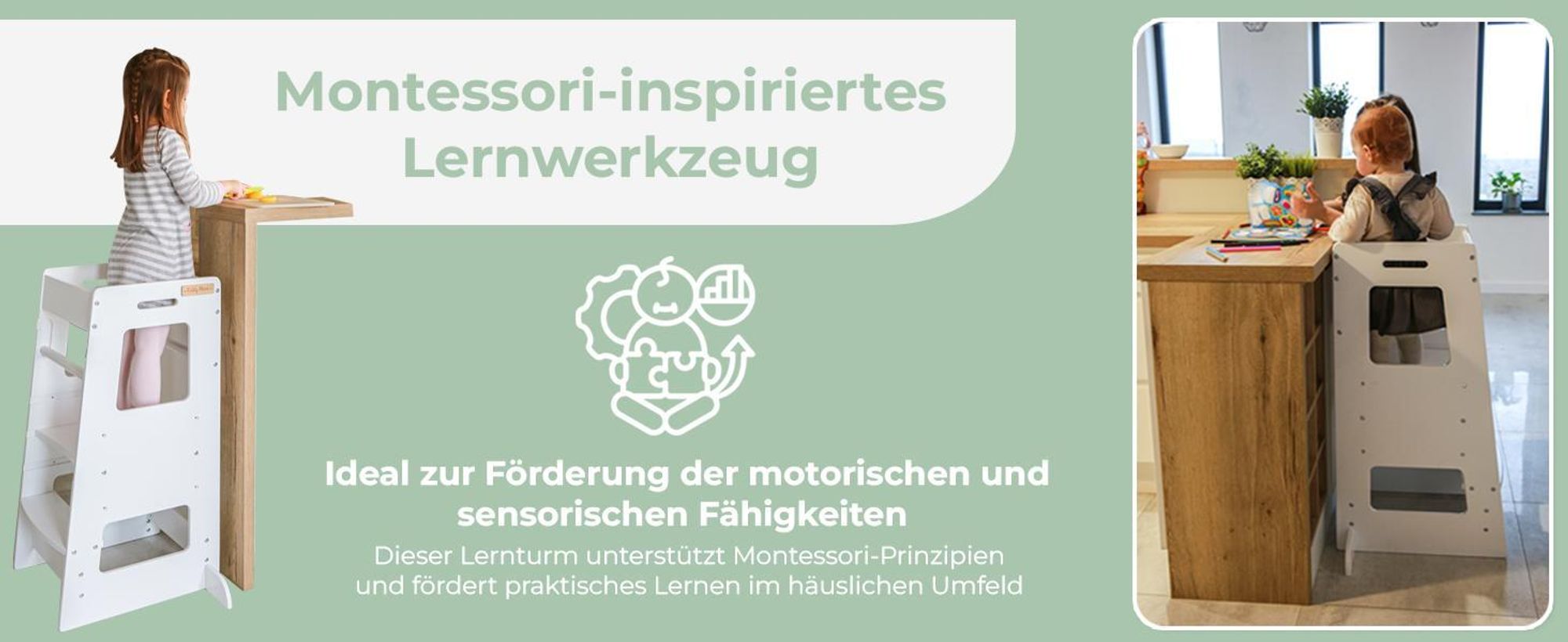 KiddyMoon Lernturm ST-003 Kitchen Helper Montessori Möbel Holz Höhenverstellbar Tritthocker Für Babys Und Kinder, Grau