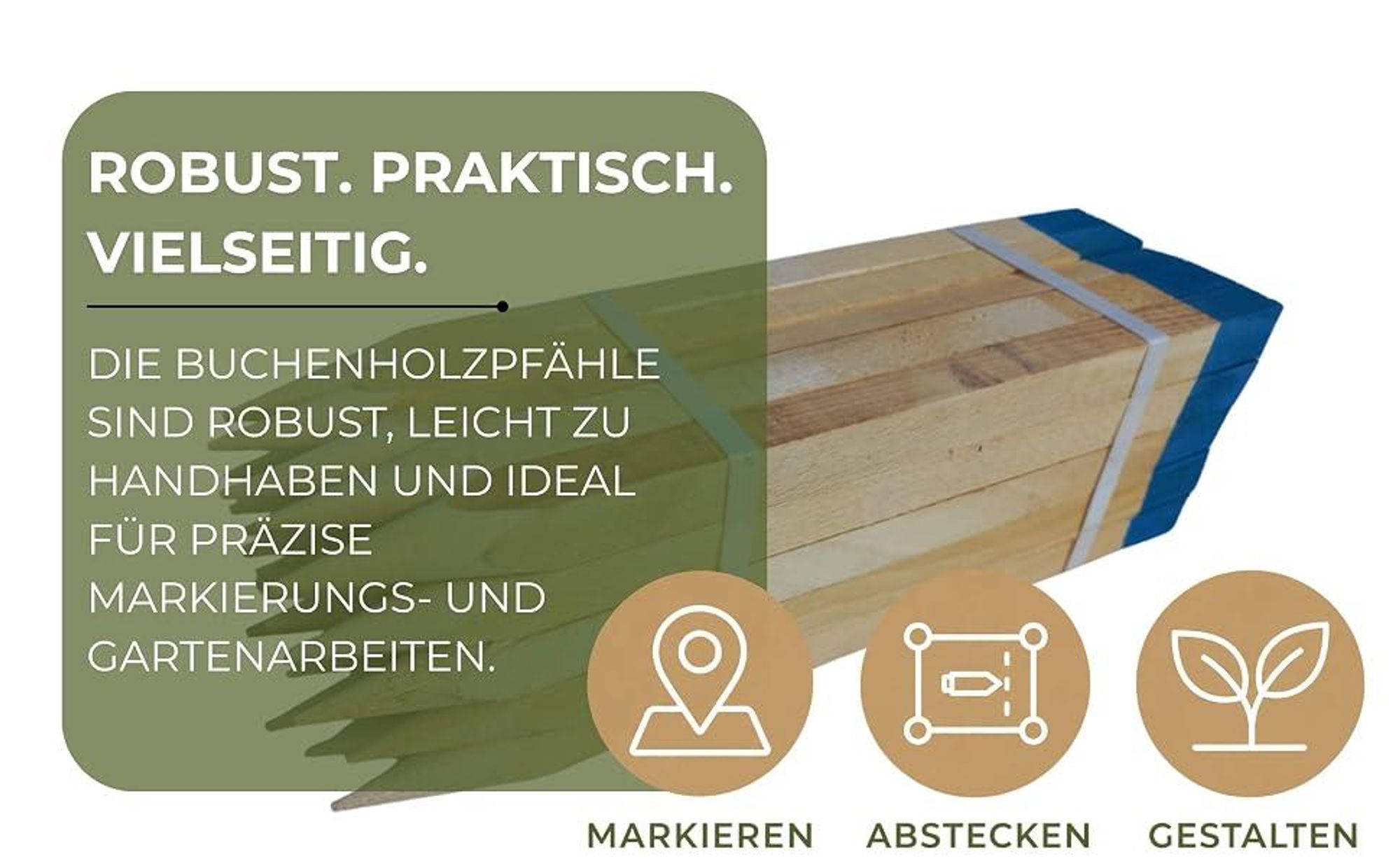 25 Stück Holzpfähle Buche 25x25 mm Länge 120 cm Blau Spitze Markierungspfosten Pflanzstäbe Zaunpfosten